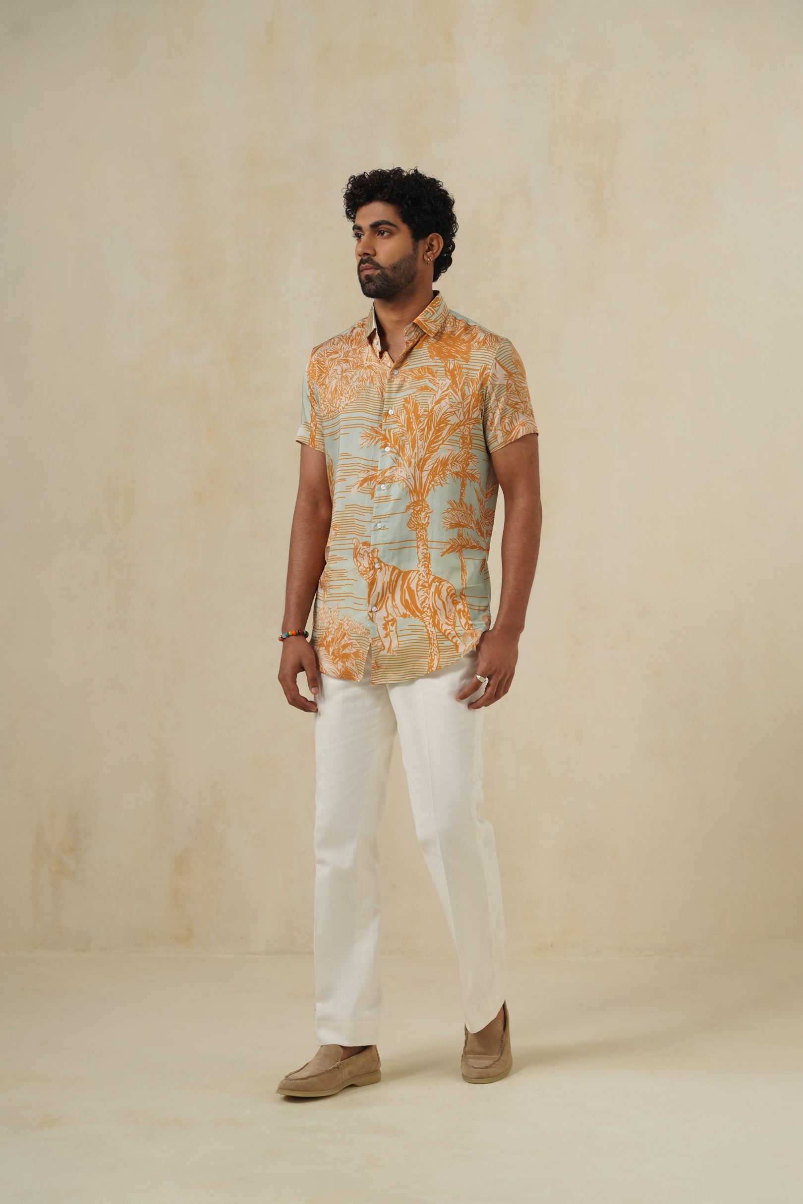 Terra Gold | Men's Printed Cotton-Linen Shirt