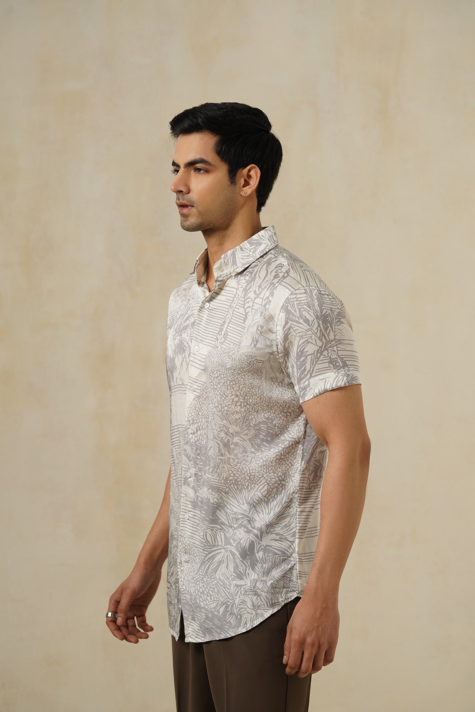 Terra Grey | Men's Printed Cotton-Linen Shirt