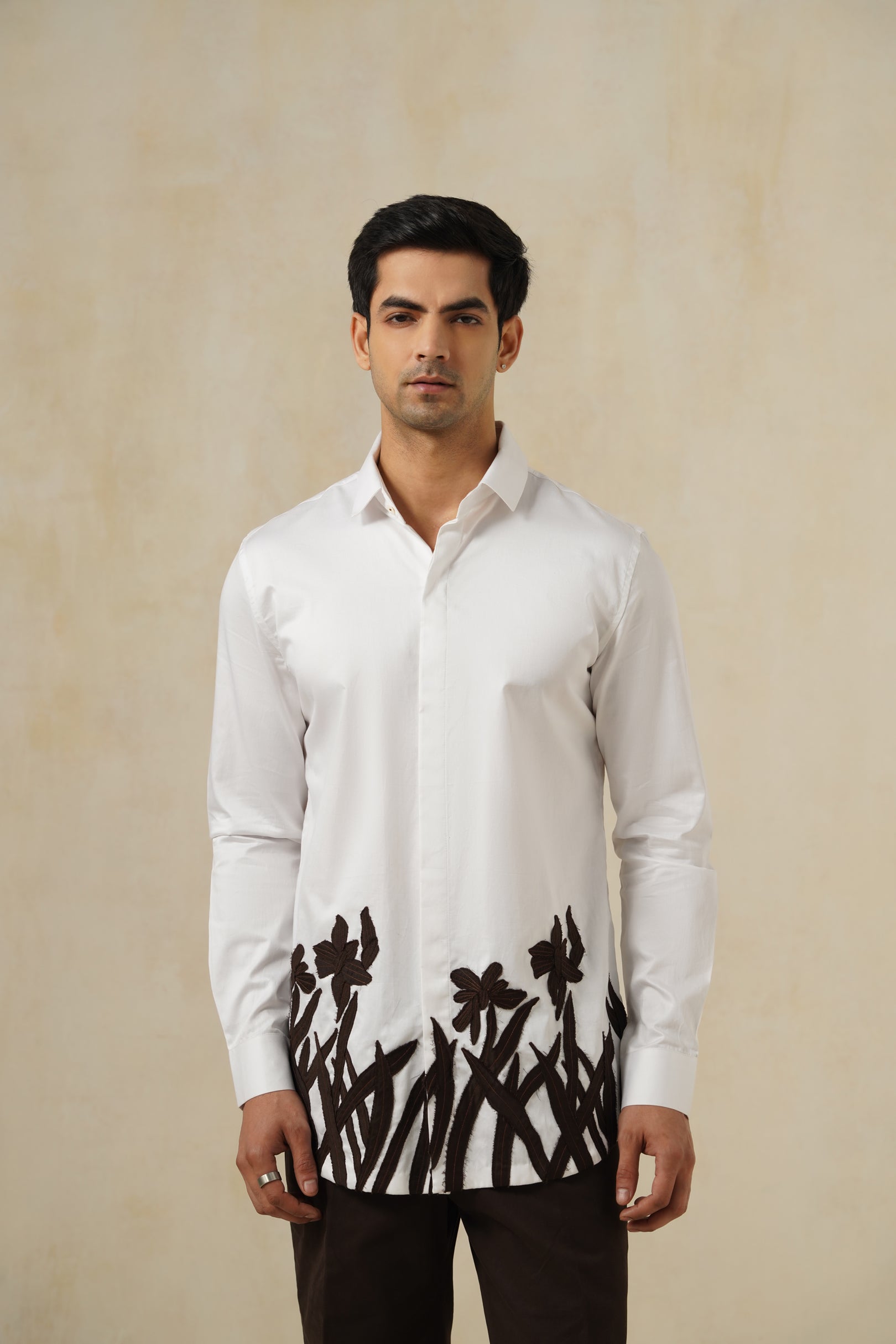 Noir Meadow | Men's Emb Cotton Shirt