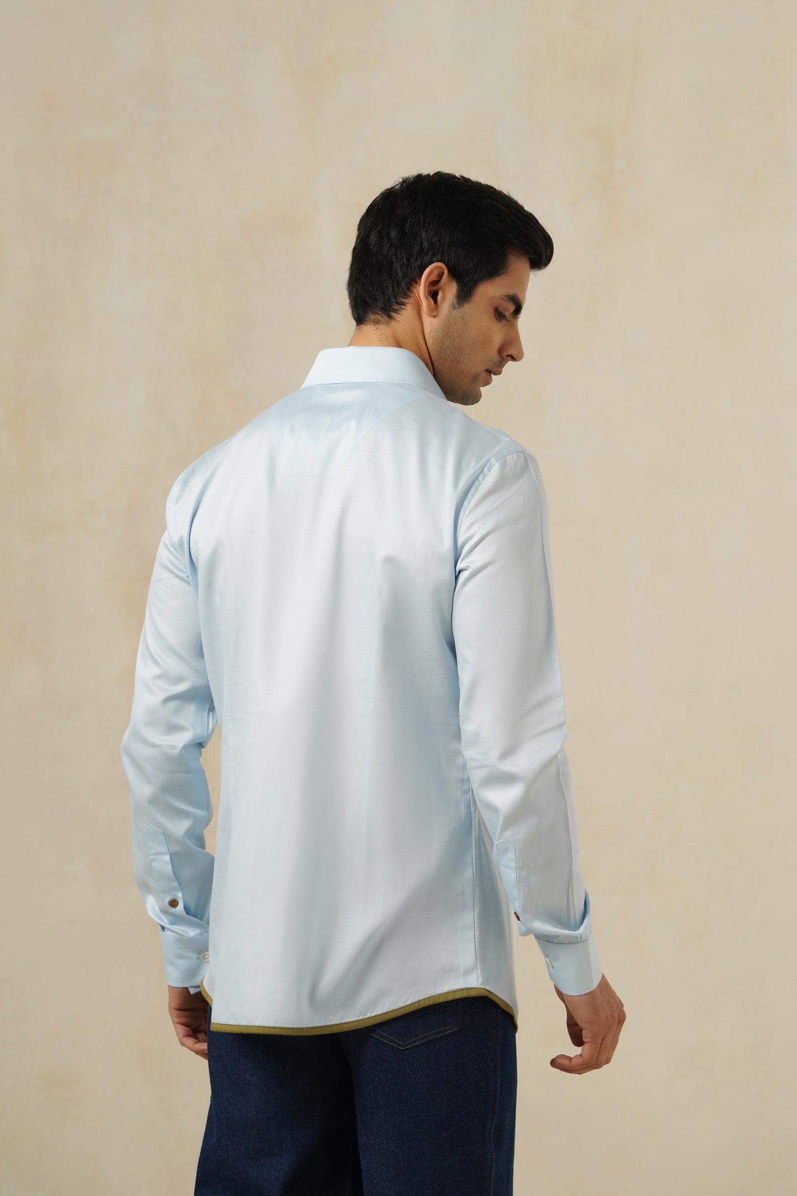 Blue-Olive Drip | Men's White Cotton Shirt