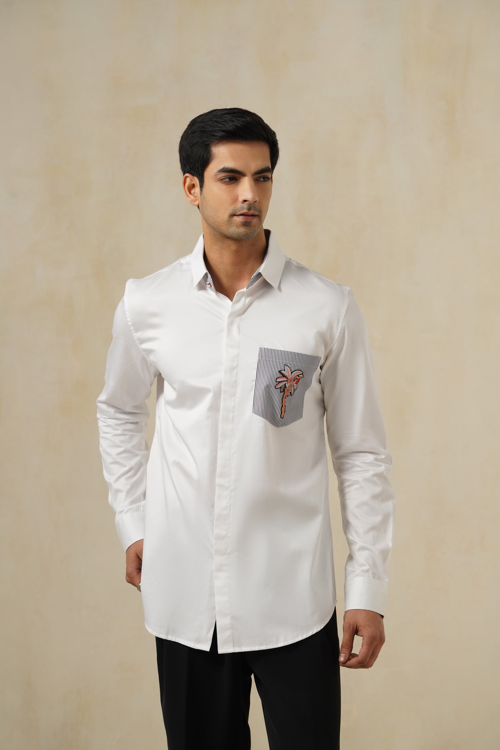 Pocket Palm | Men's White Cotton Shirt