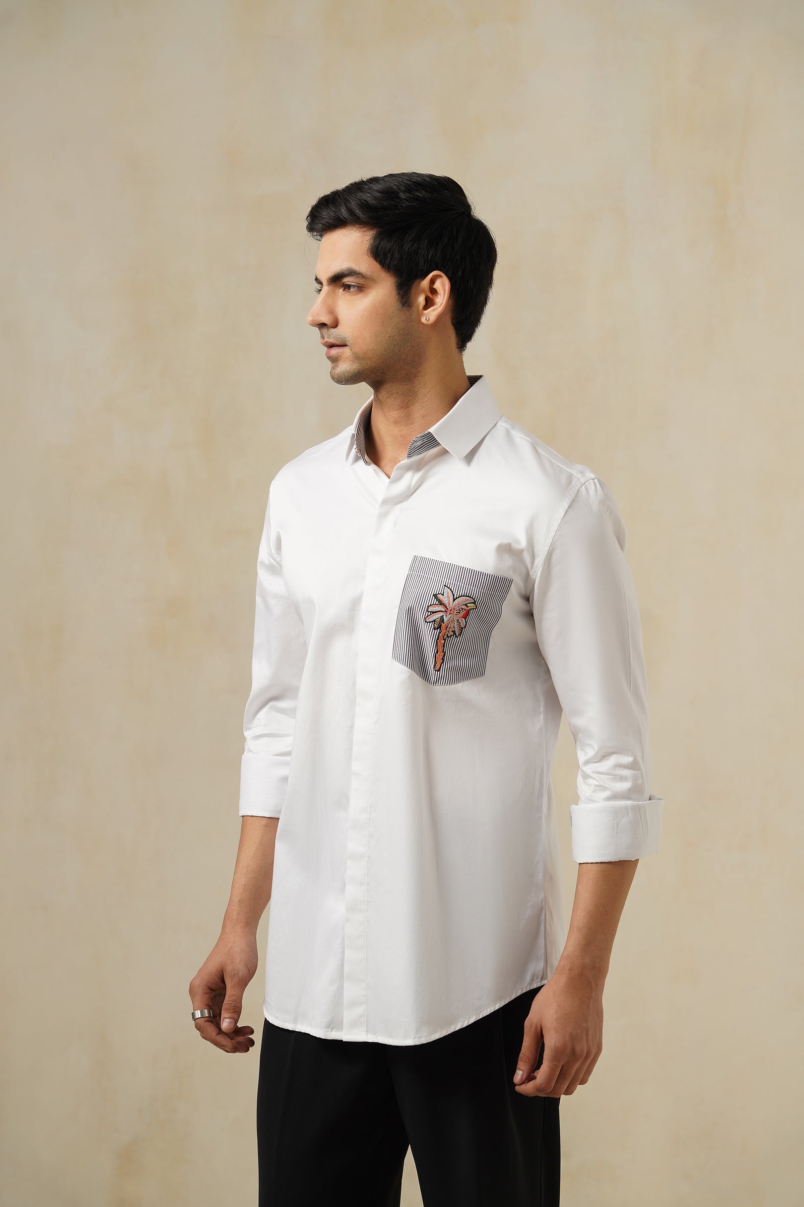 Pocket Palm | Men's White Cotton Shirt