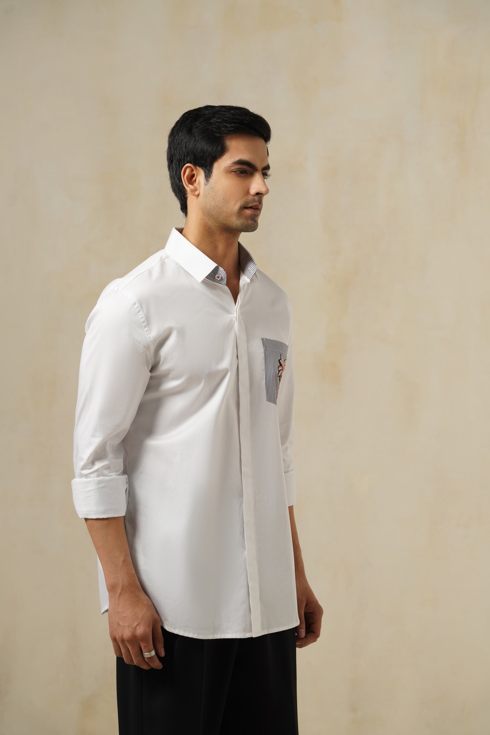 Pocket Palm | Men's White Cotton Shirt