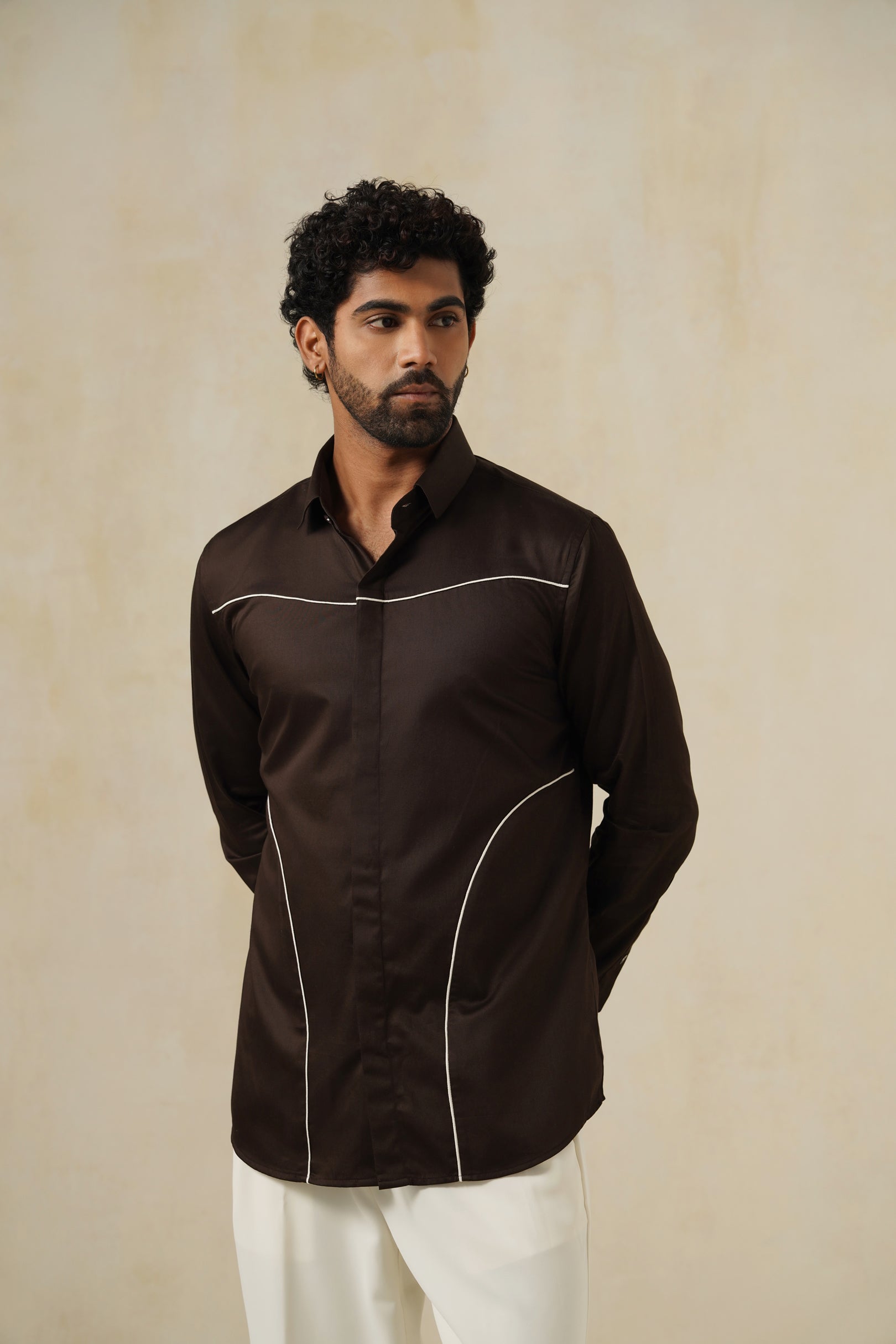 Contour Noir | Men's Brown Cotton Shirt