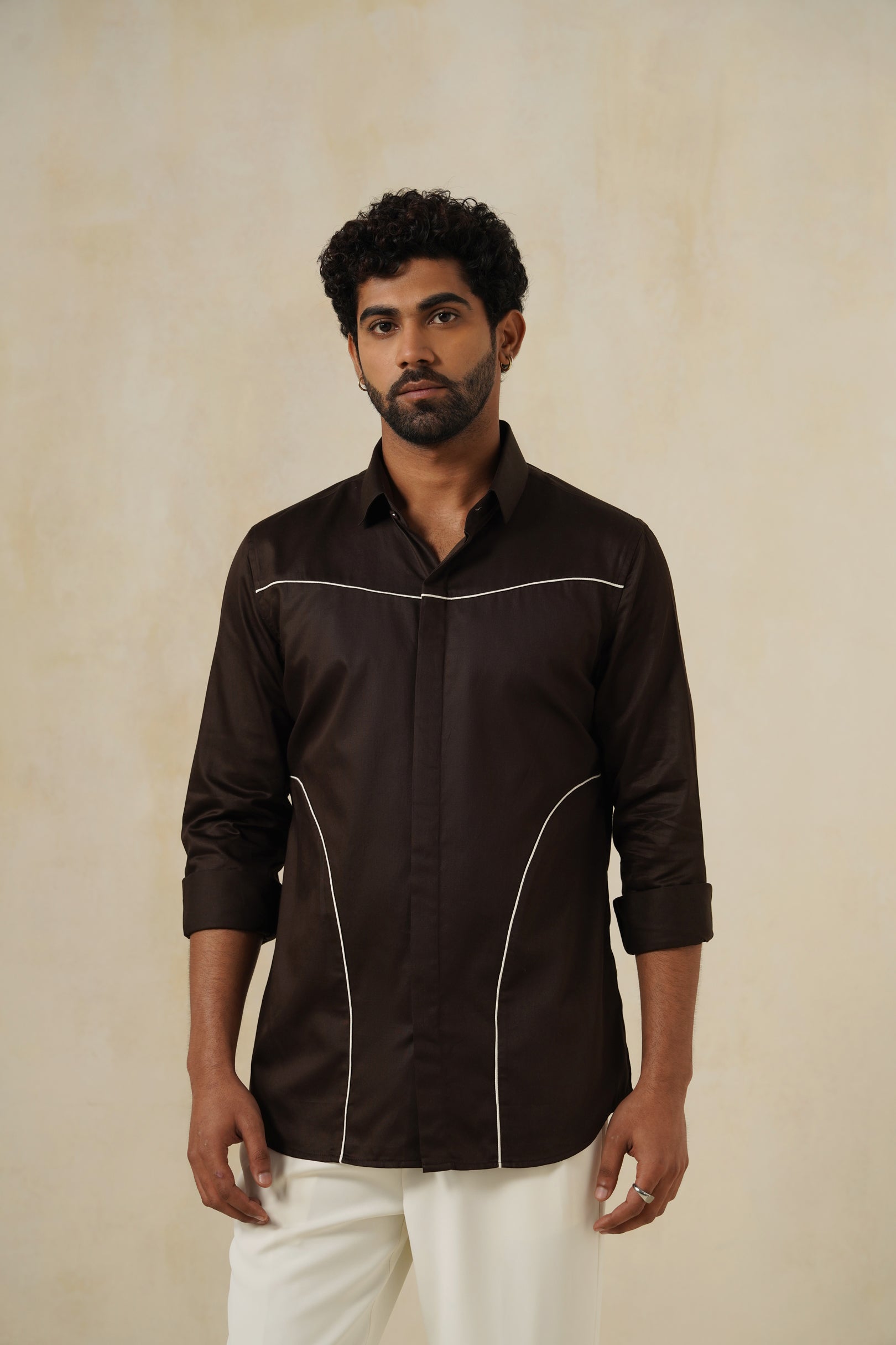 Contour Noir | Men's Brown Cotton Shirt