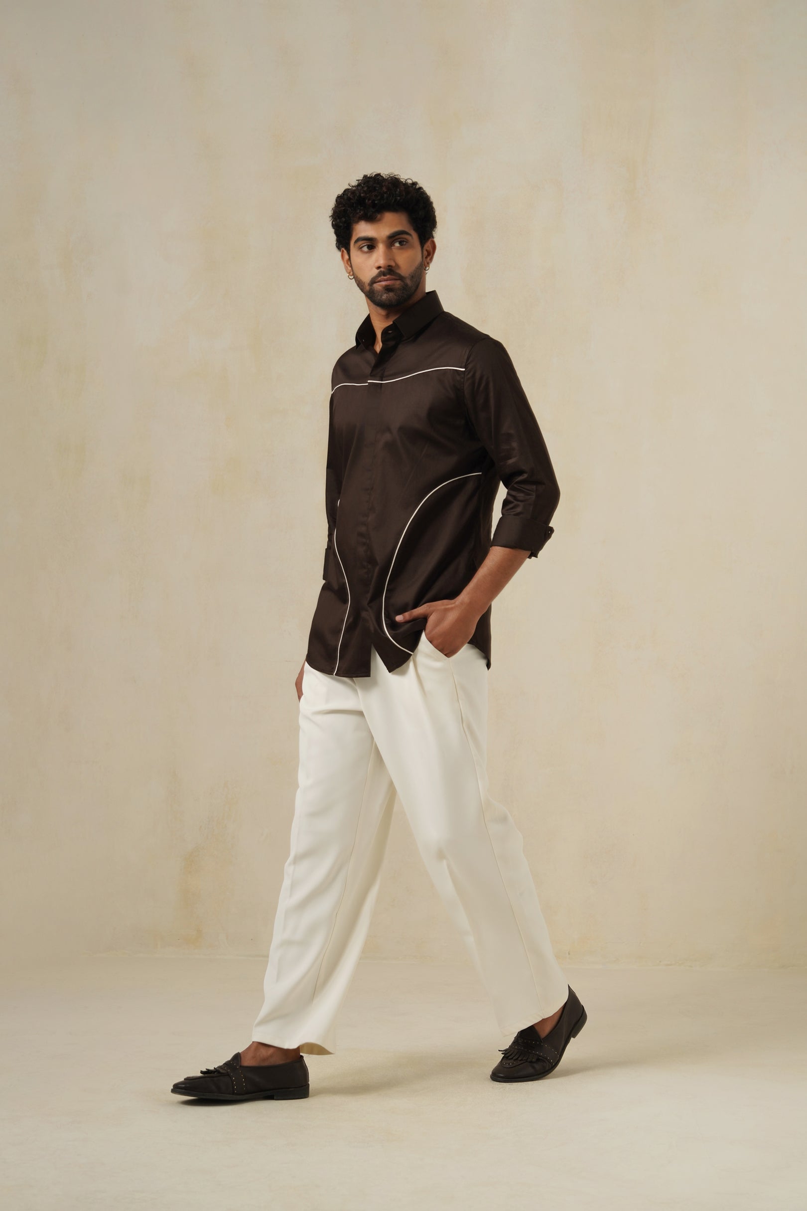 Contour Noir | Men's Brown Cotton Shirt