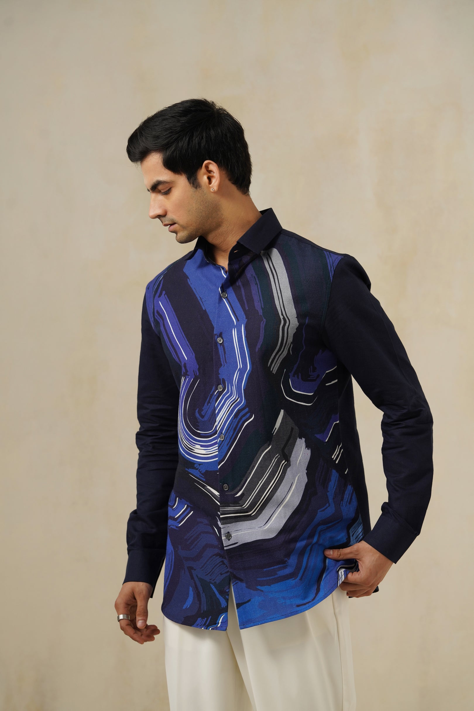 Blueflux | Men's Printed Cotton-Linen Shirt