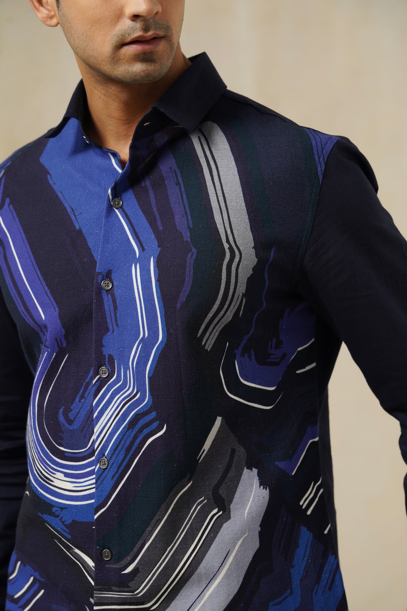 Blueflux | Men's Printed Cotton-Linen Shirt