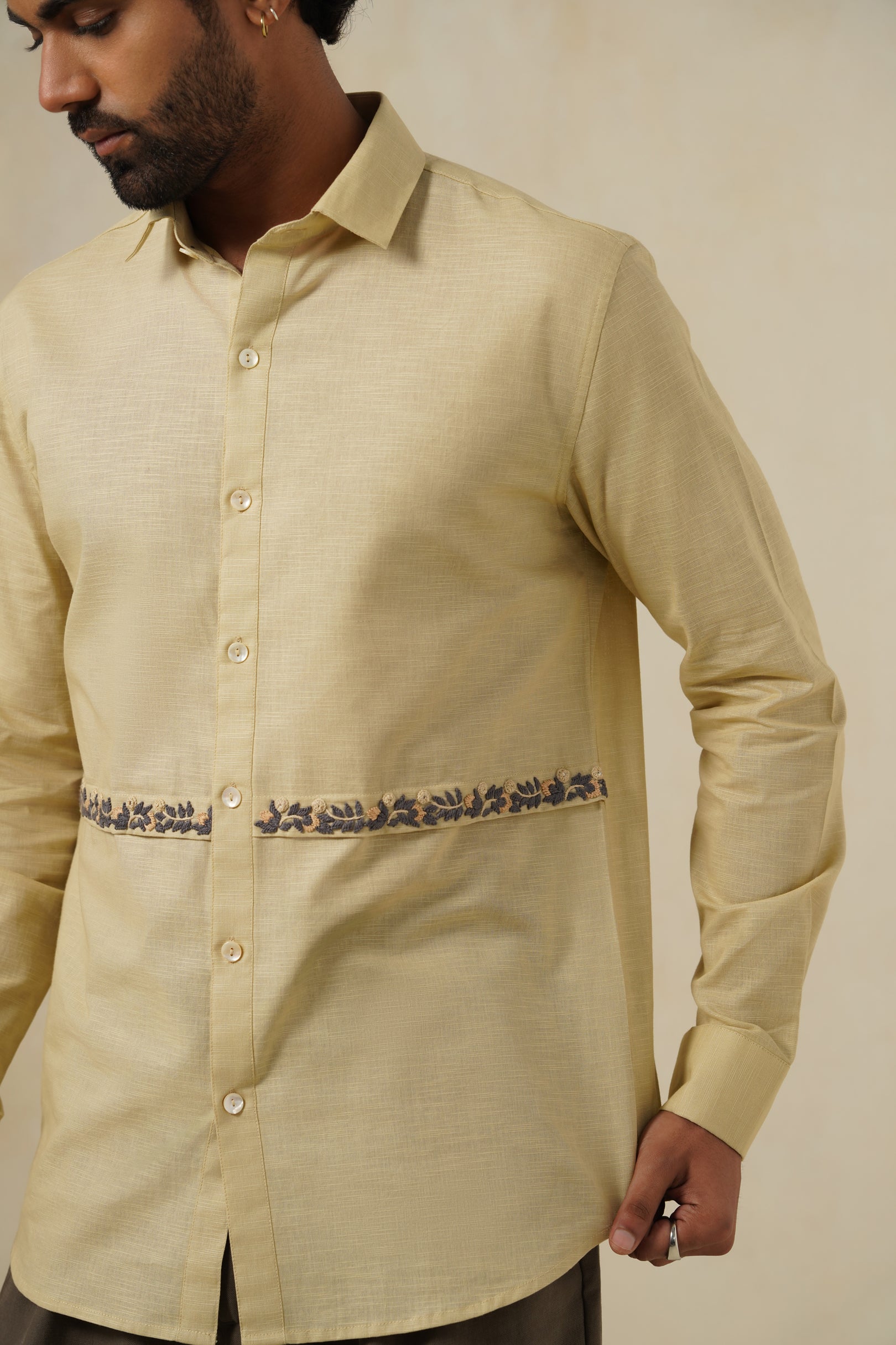 Desert Bloom | Men's Linen Emb Shirt