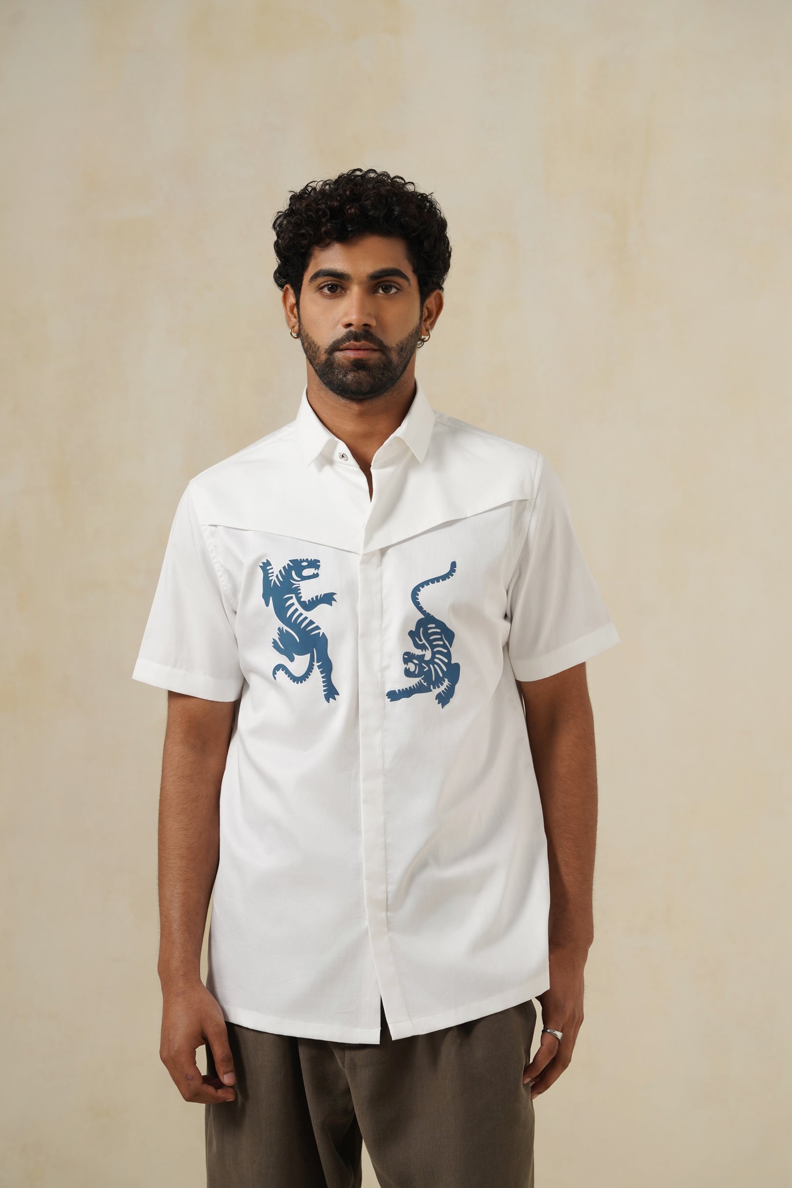 Wild Symmetry | Men's White Linen Shirt