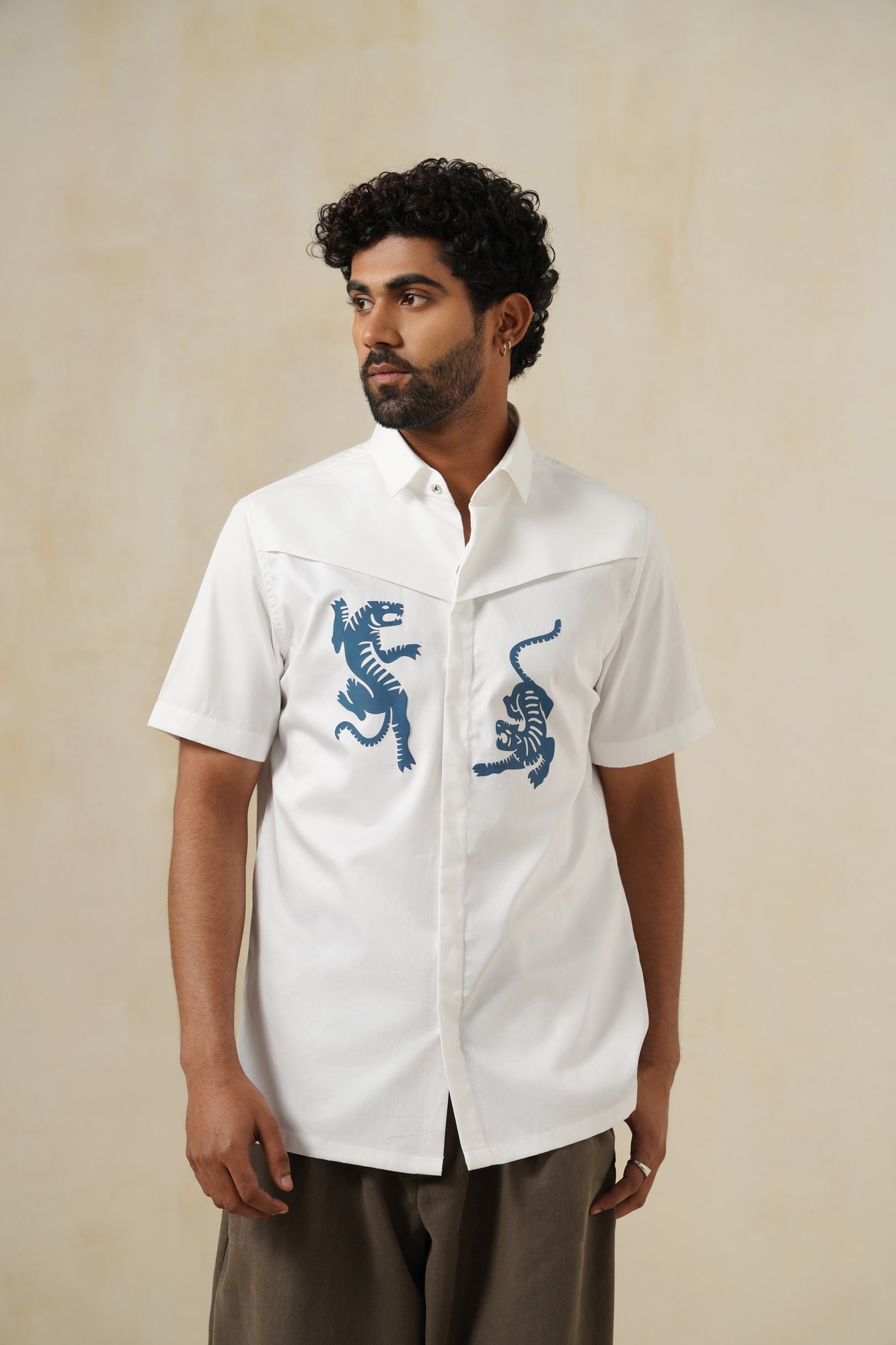 Wild Symmetry | Men's White Linen Shirt