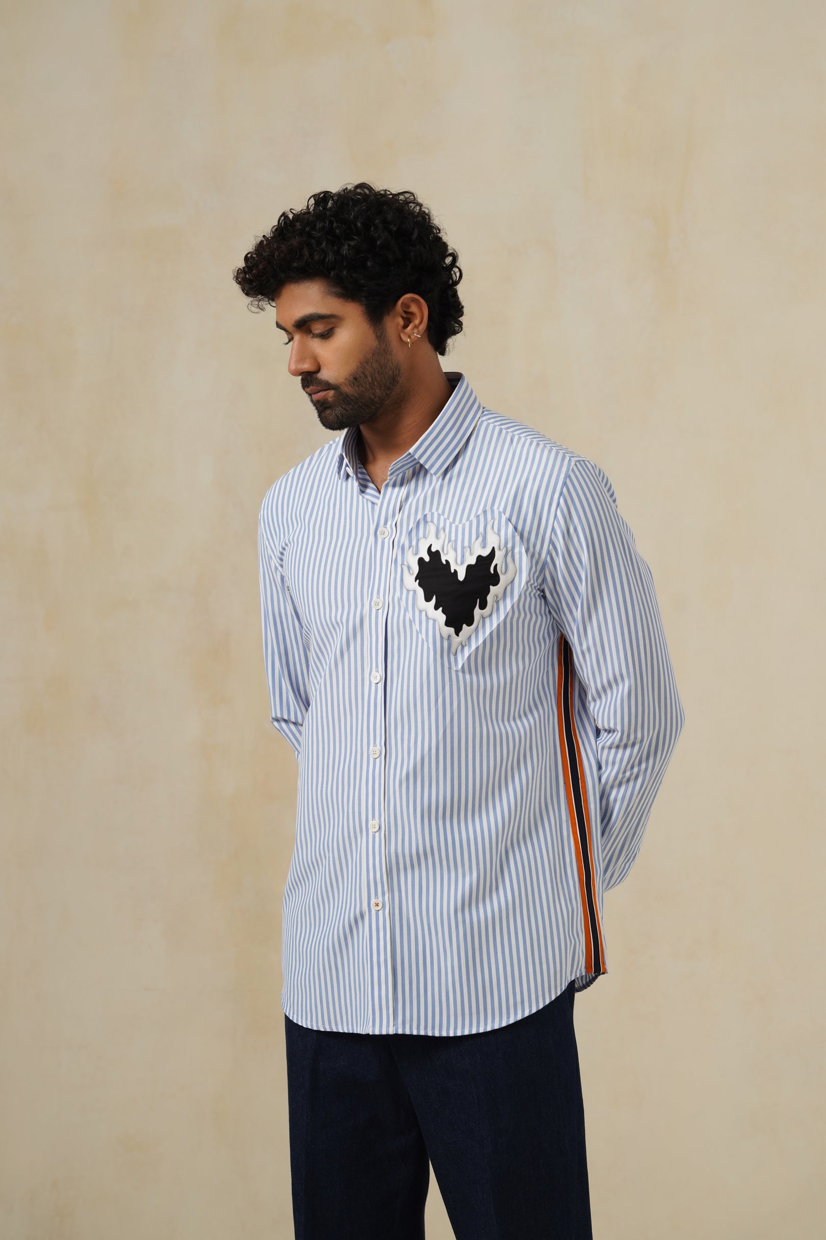 Flaming Heart | Men's Blue Pinstripe Cotton Shirt