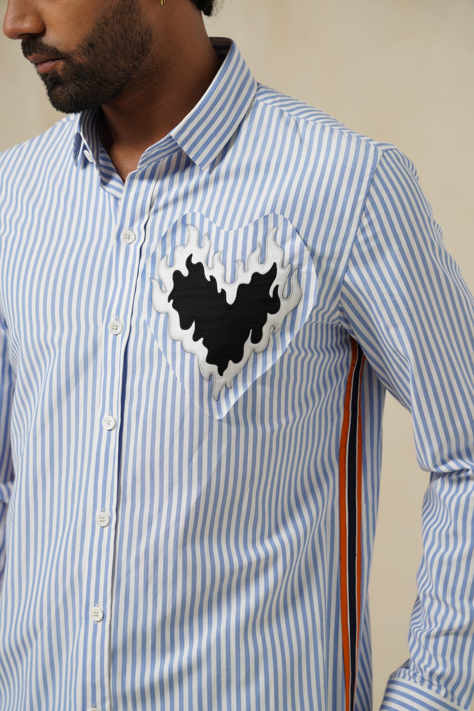 Flaming Heart | Men's Blue Pinstripe Cotton Shirt