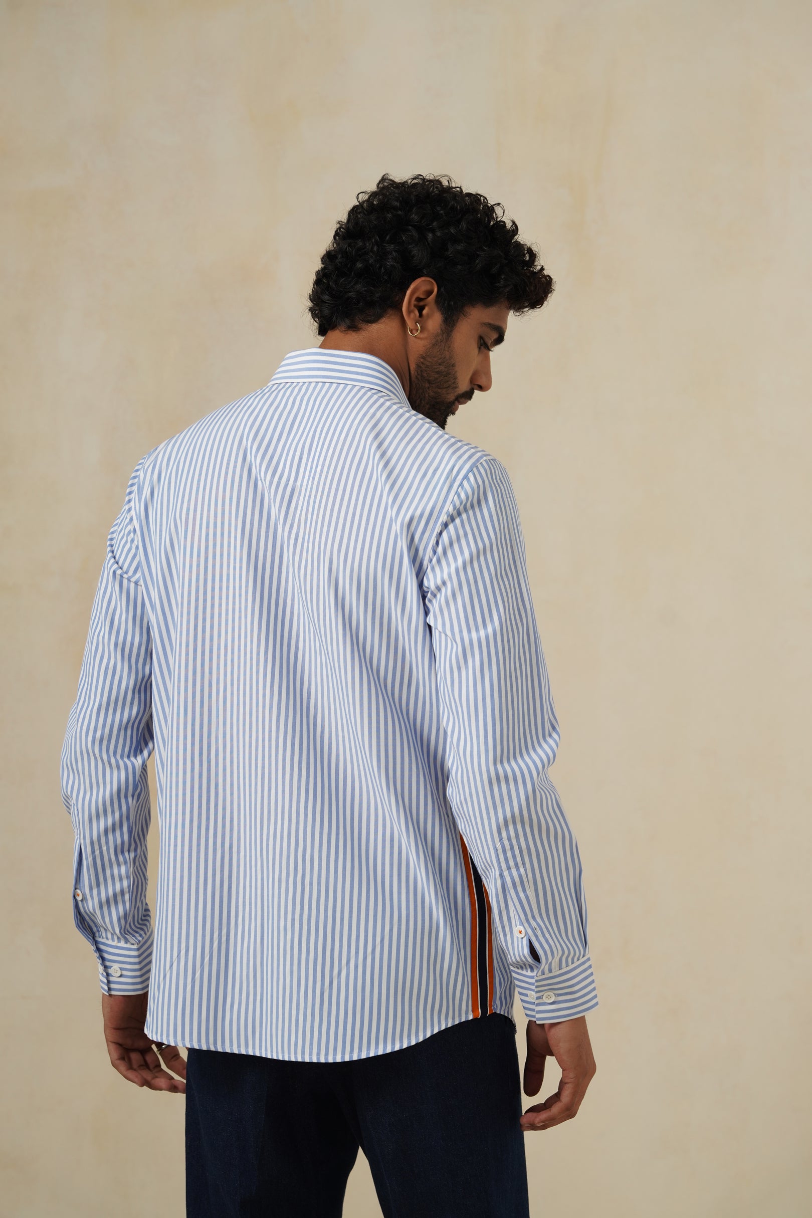 Flaming Heart | Men's Blue Pinstripe Cotton Shirt