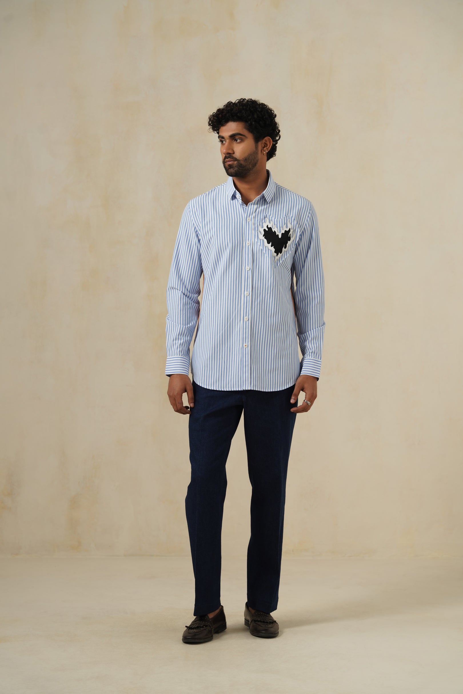 Flaming Heart | Men's Blue Pinstripe Cotton Shirt