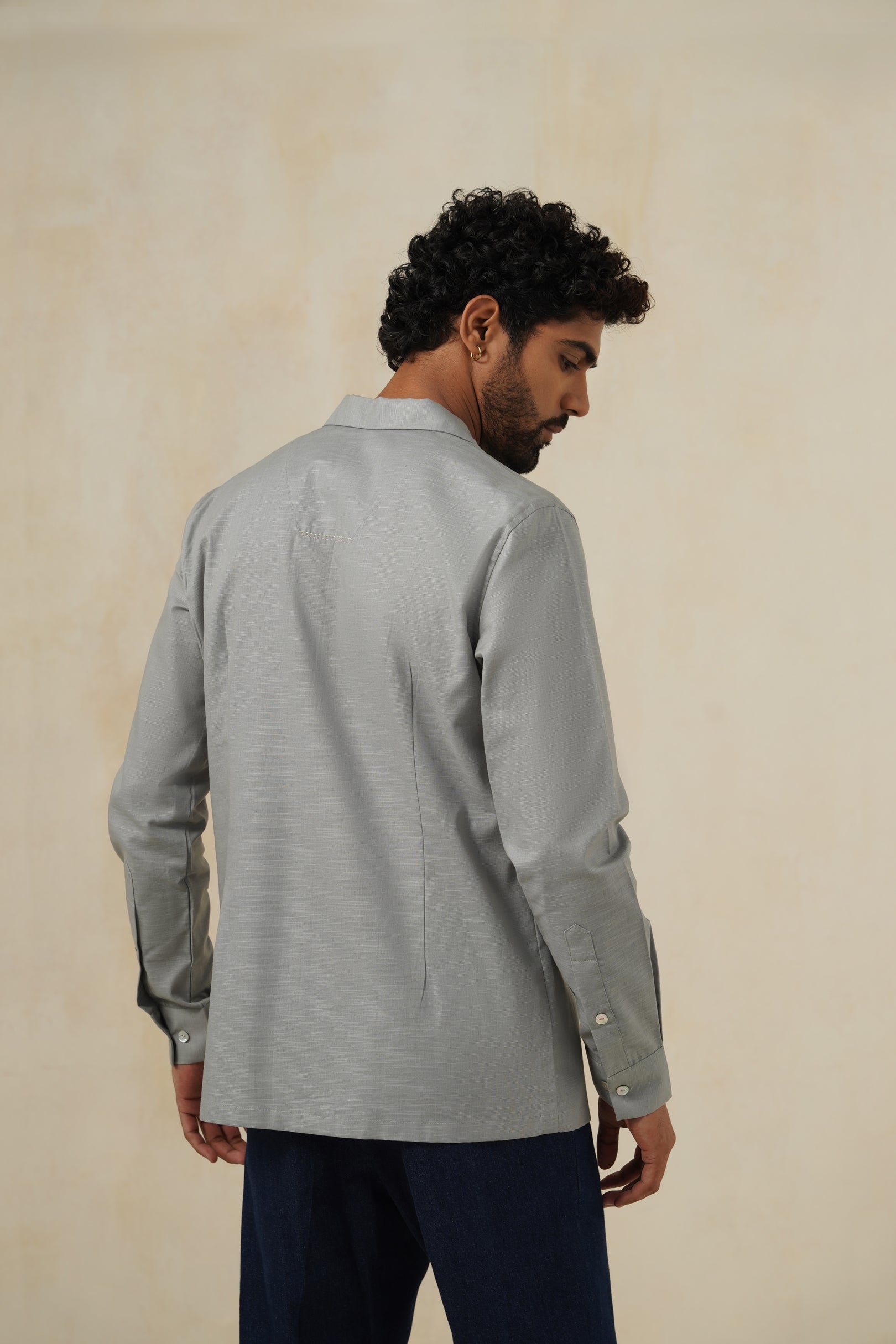 Bloom Grey | Men's Linen Emb Shirt