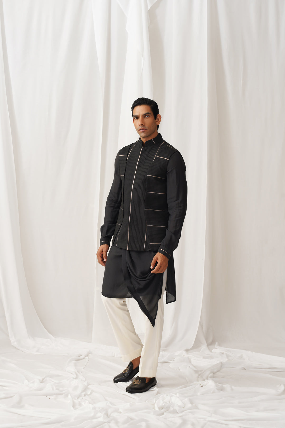 Draped Noir Kurta-Nehru Set