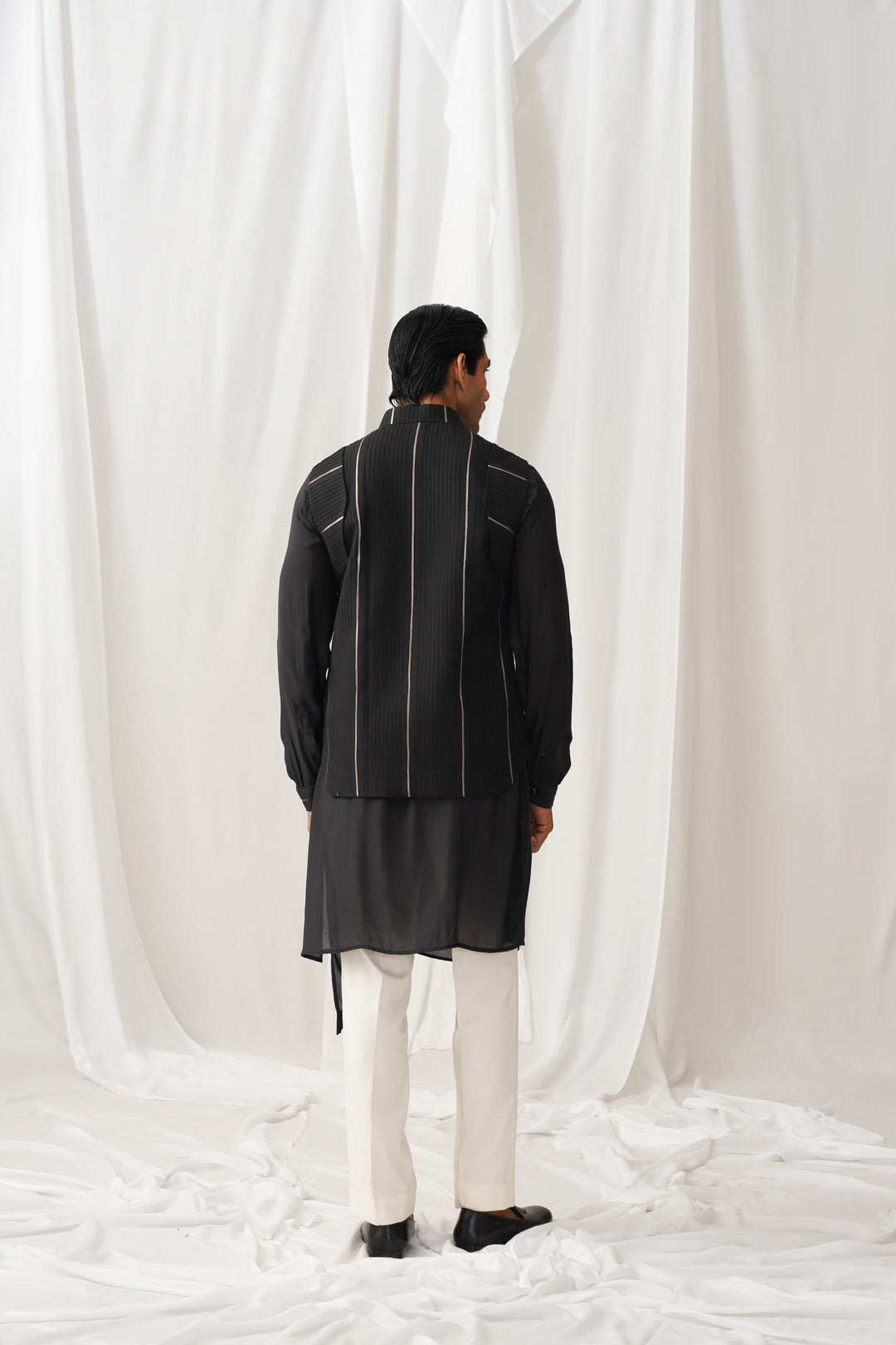 Draped Noir Kurta-Nehru Set