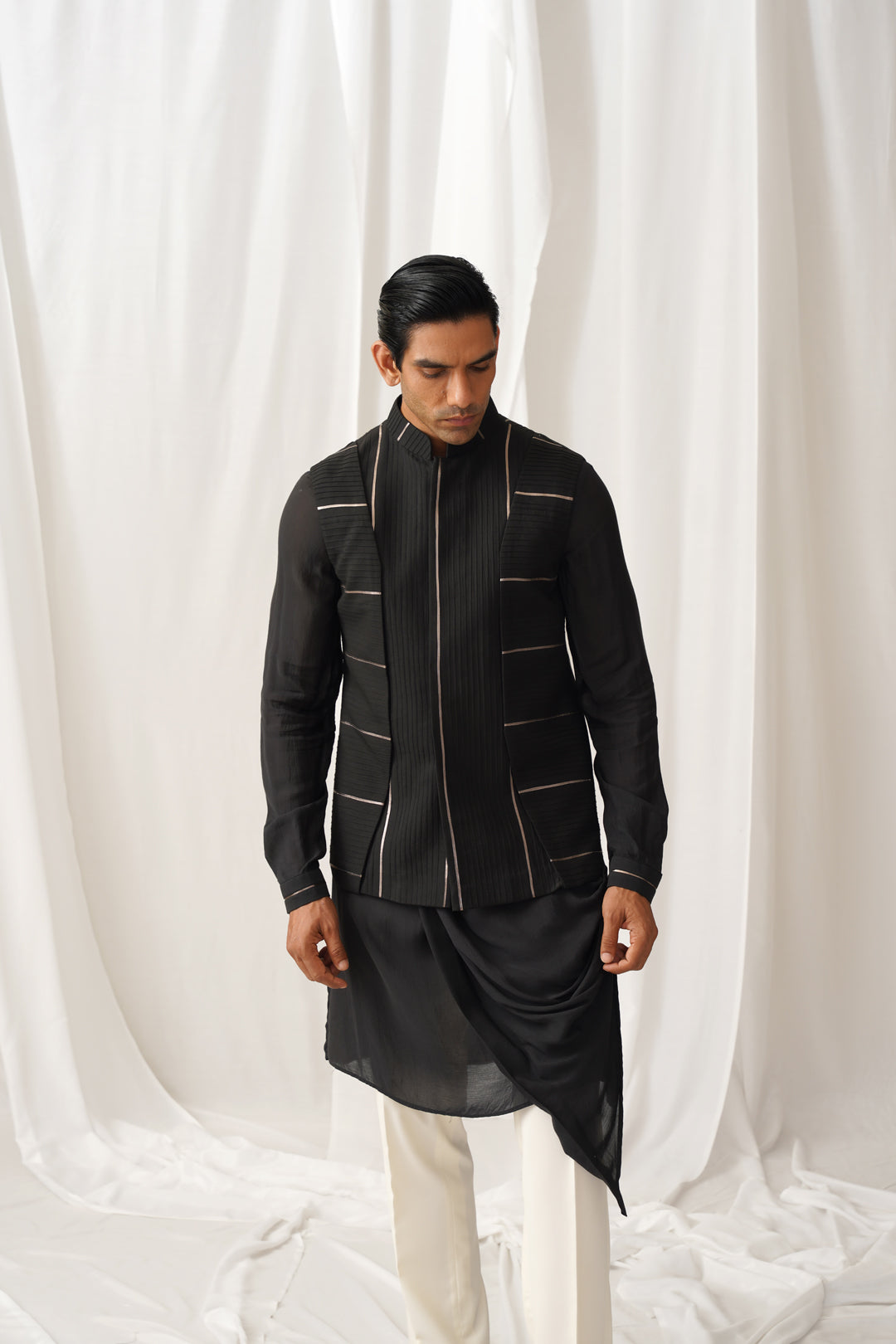 Draped Noir Kurta-Nehru Set