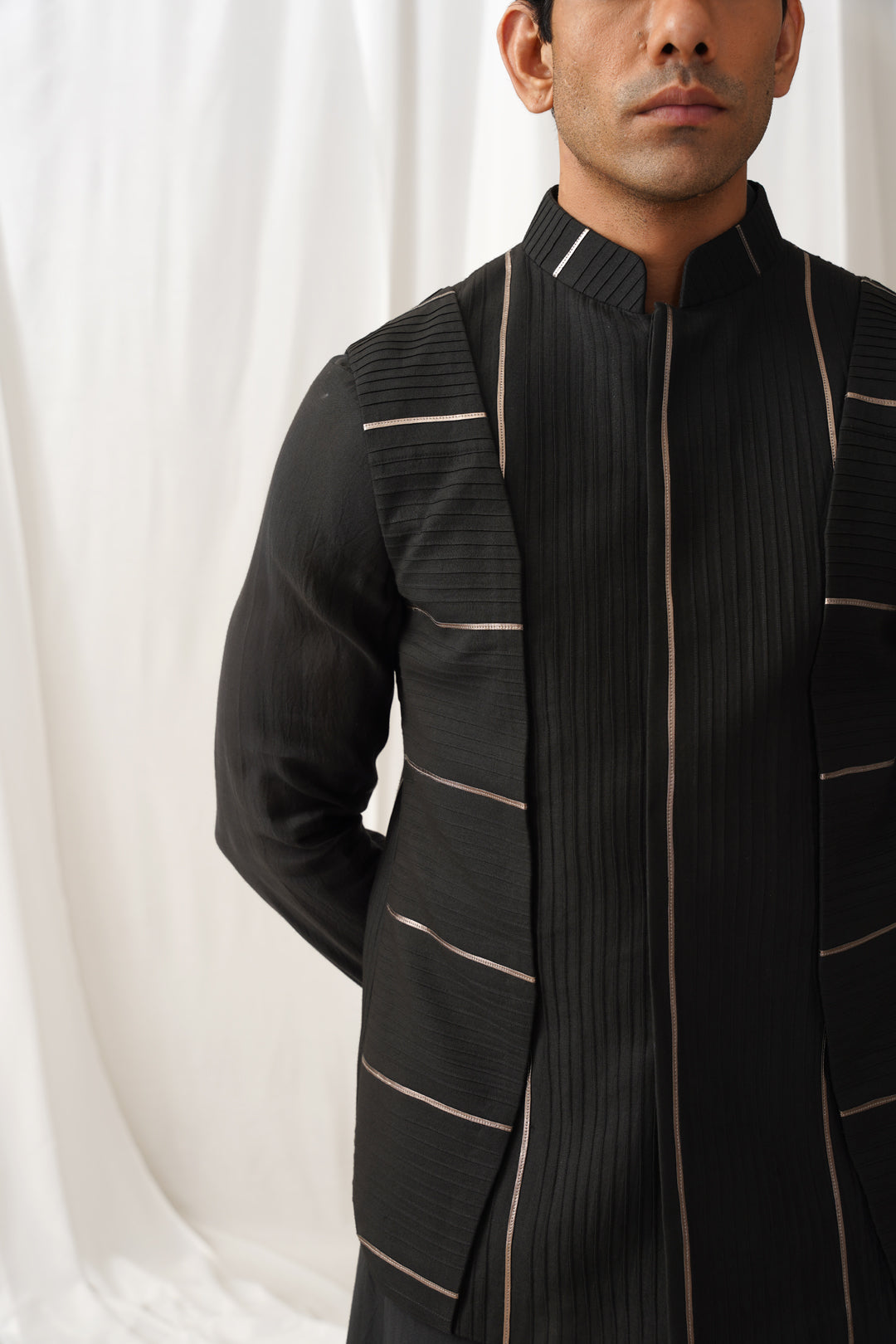 Draped Noir Kurta-Nehru Set