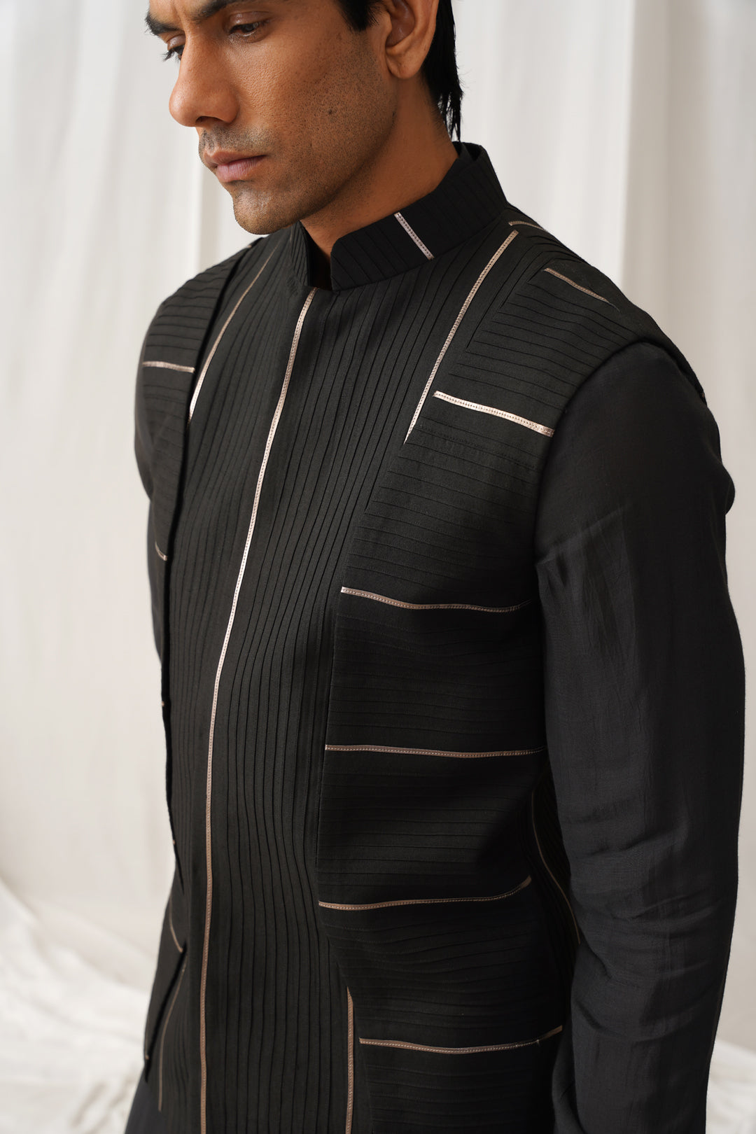 Draped Noir Kurta-Nehru Set