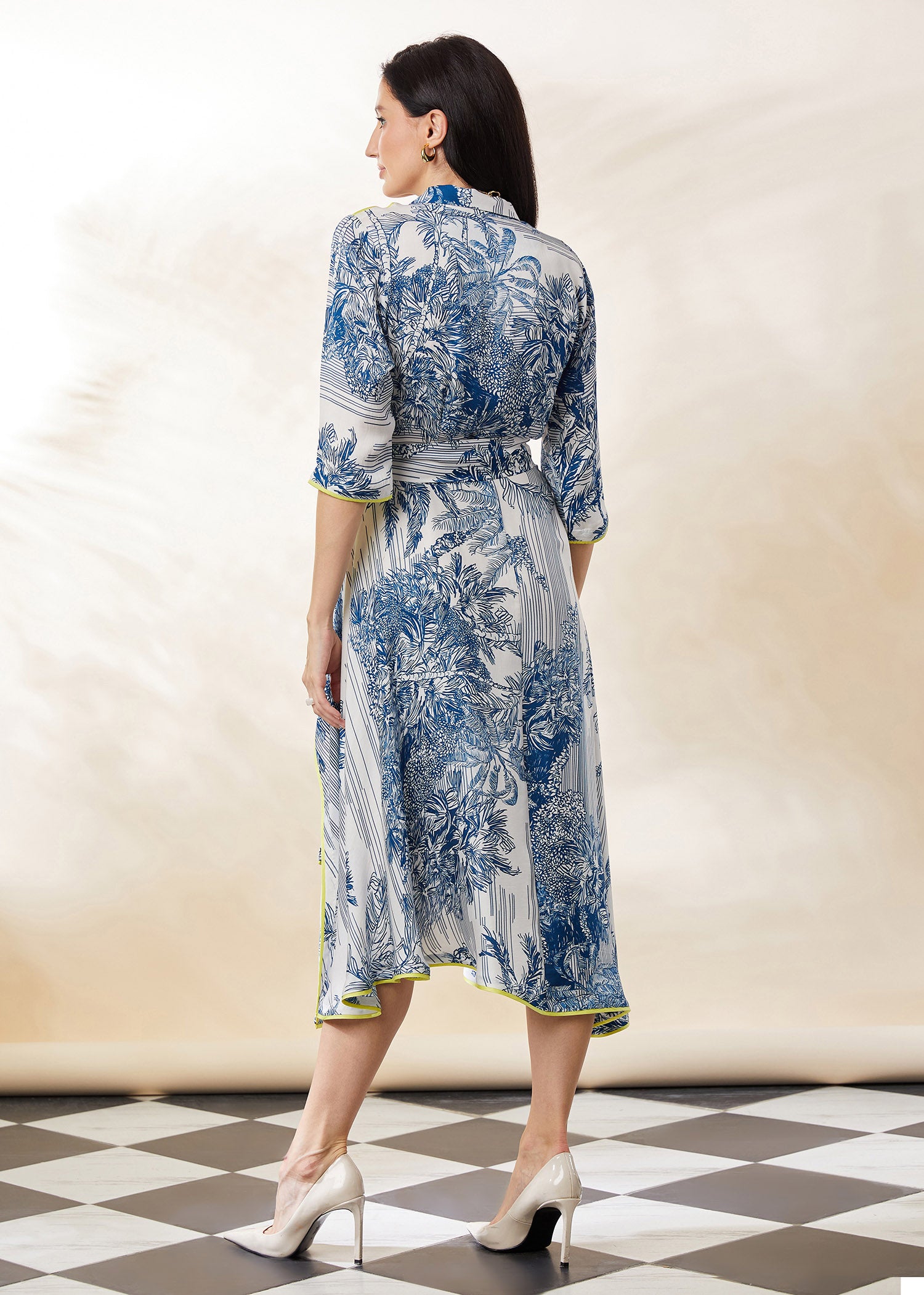 BLUE STENCIL WRAP DRESS