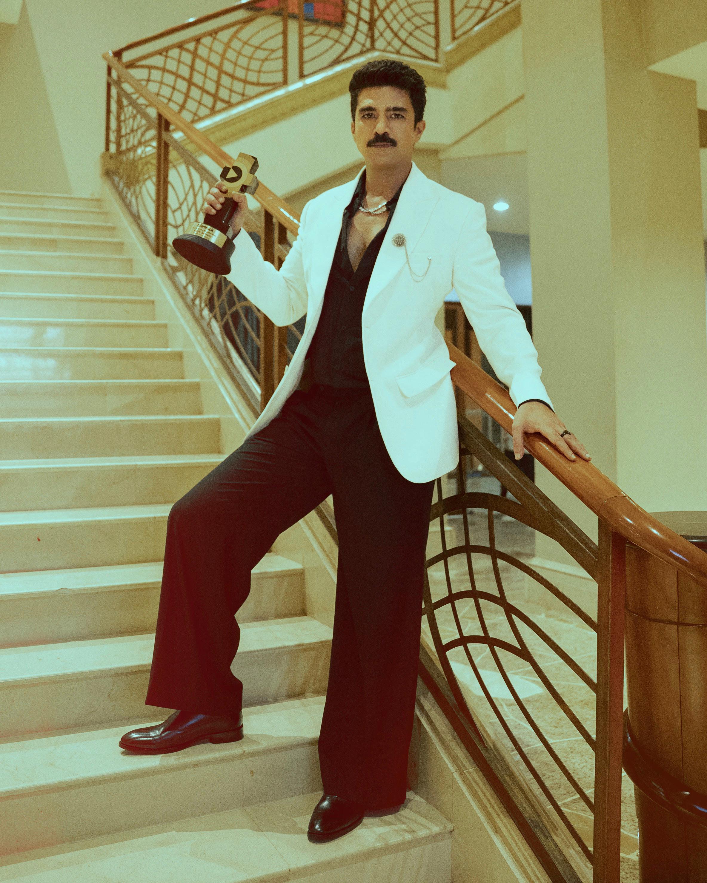Saqib Saleem in White Tuxedo Jacket