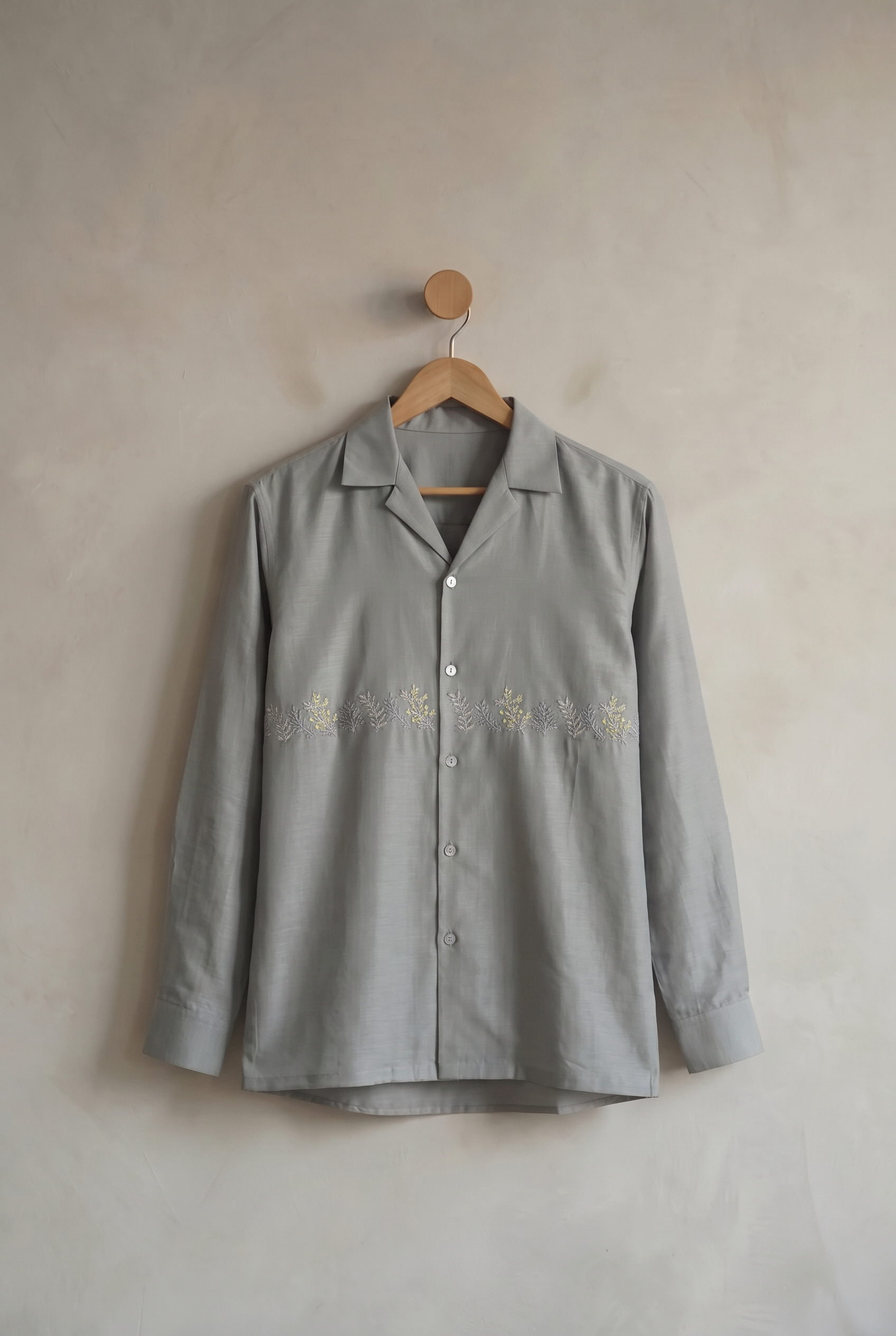 Bloom Grey | Men's Linen Emb Shirt