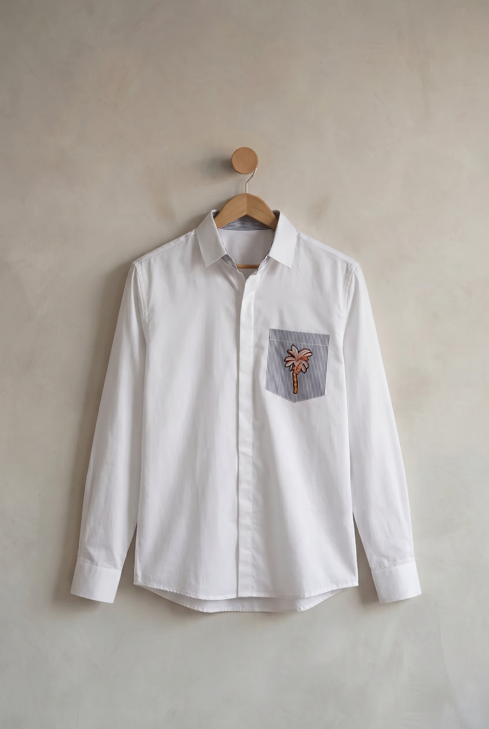 Pocket Palm | Men's White Cotton Shirt