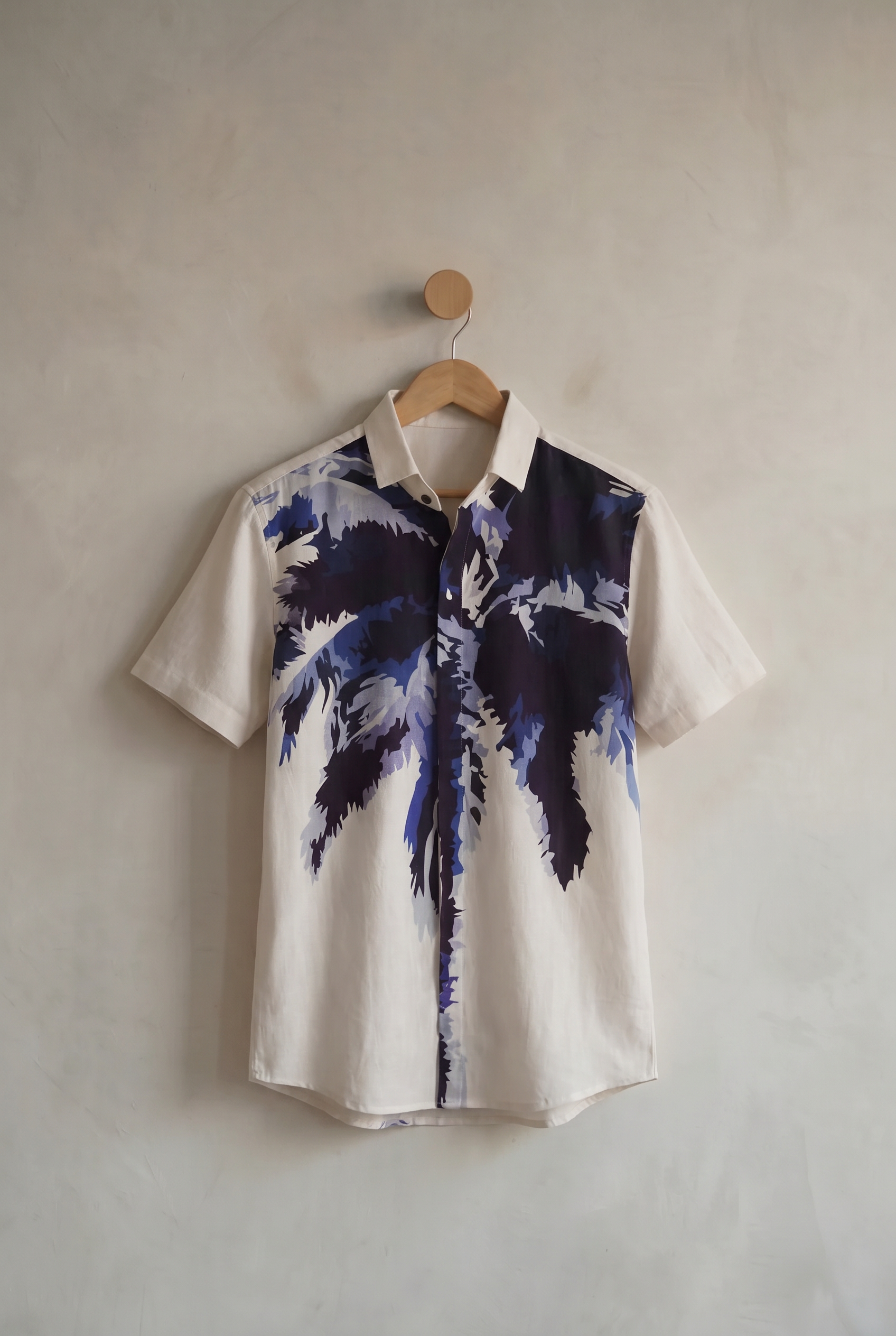 Palm Blue | Men's Printed Cotton-Linen Shirt