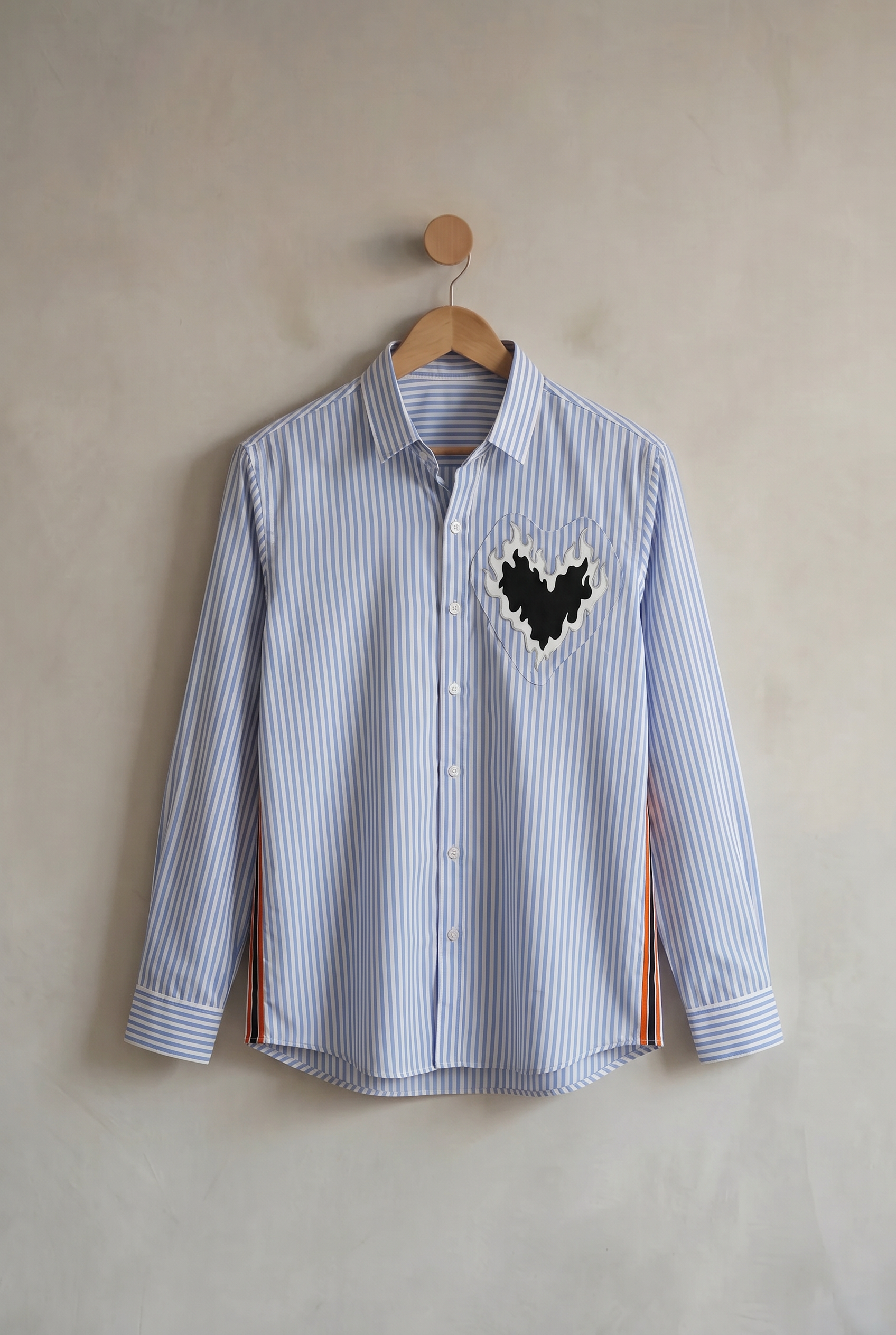 Flaming Heart | Men's Blue Pinstripe Cotton Shirt