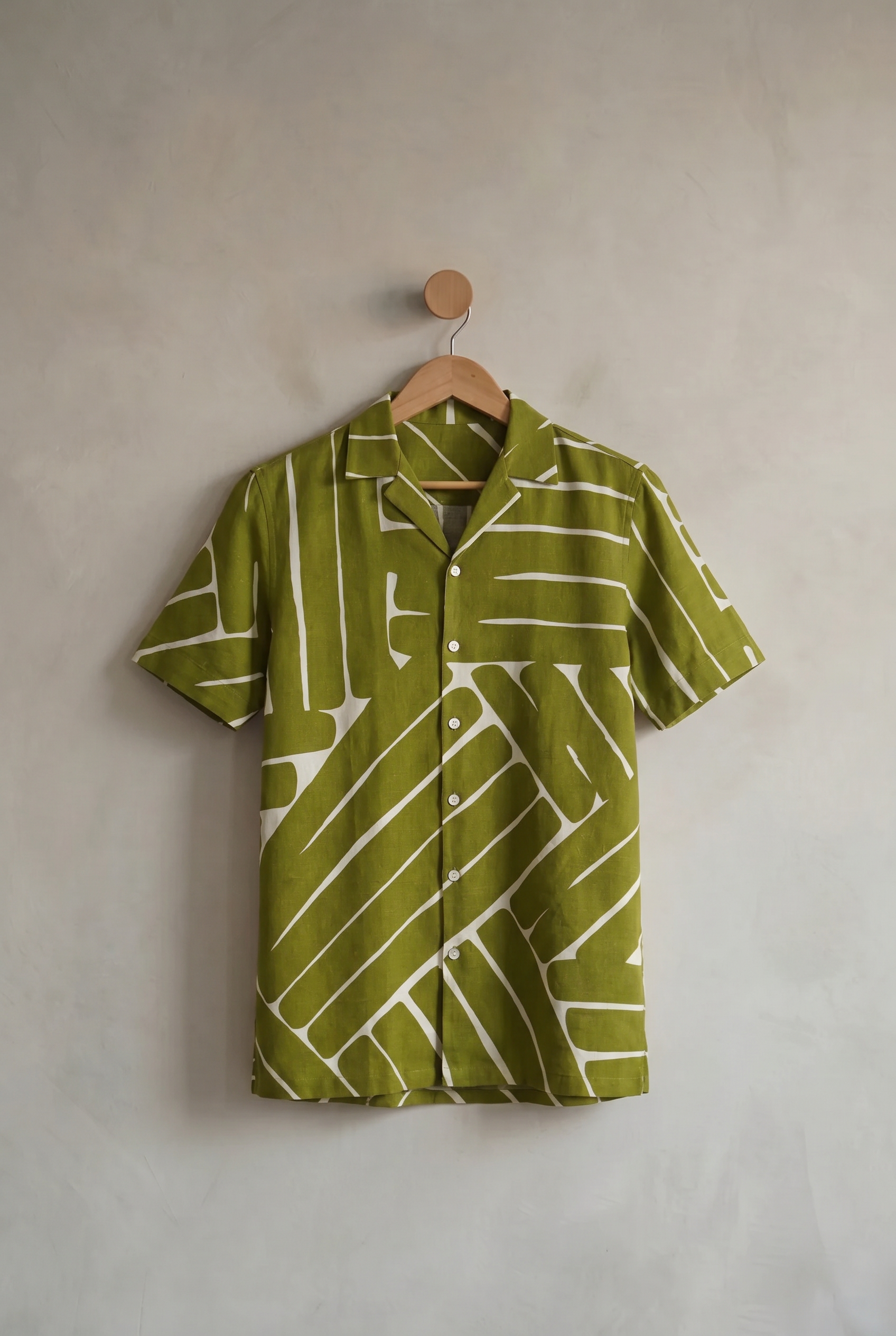 Olive Drift | Men's Printed Cotton-Linen Shirt