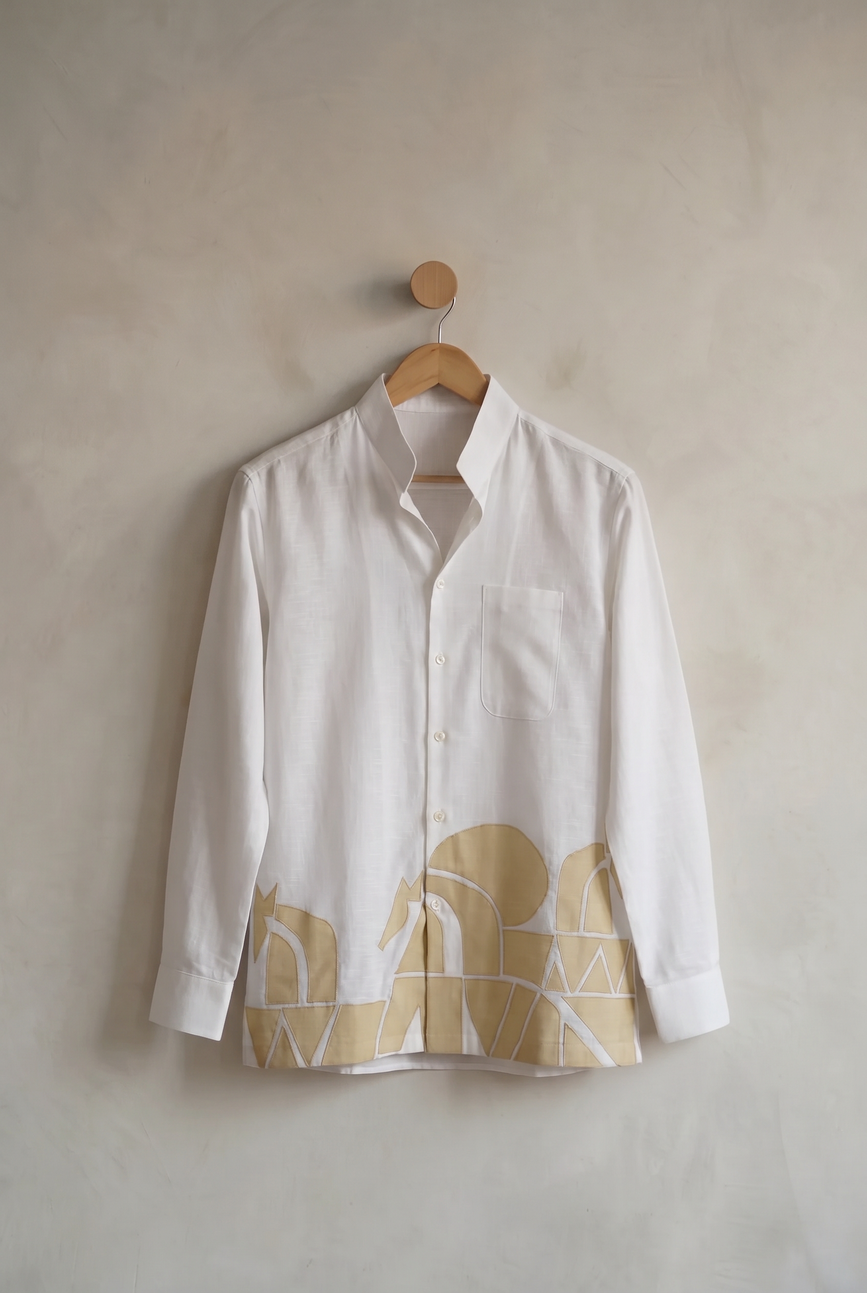 Ivory Canvas | Men's White Abstract Cotton-Linen Shirt