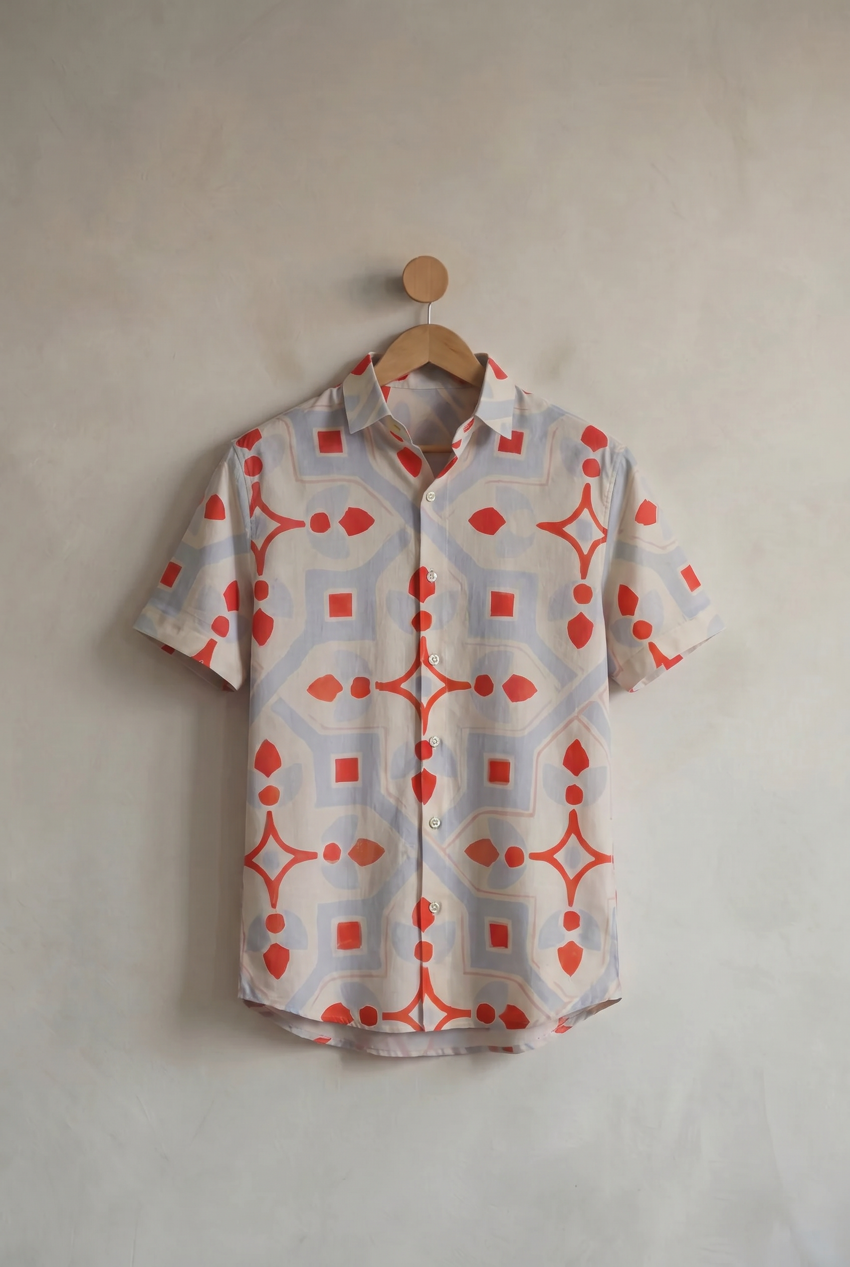 Crimson-Mosaic | Men's Printed Cotton-Linen Shirt