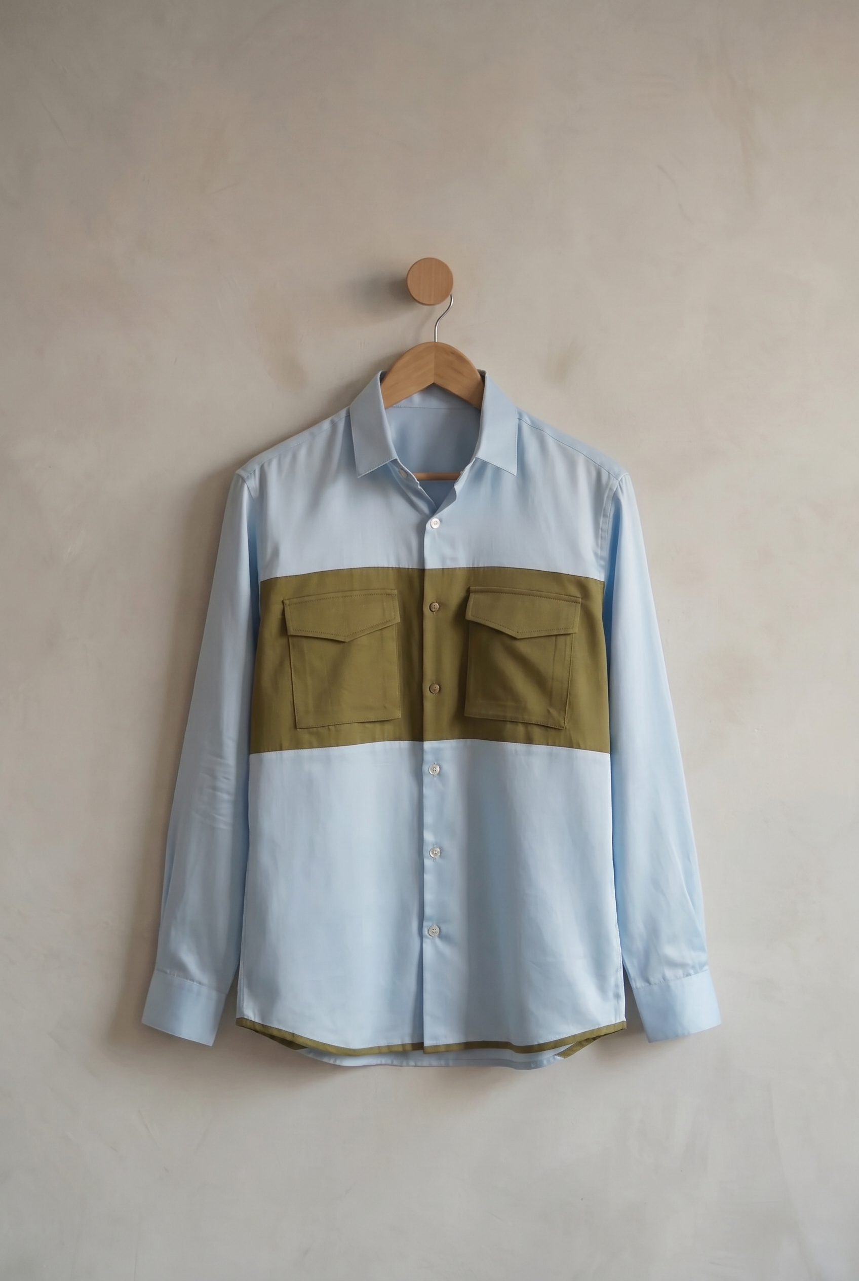 Blue-Olive Drip | Men's White Cotton Shirt
