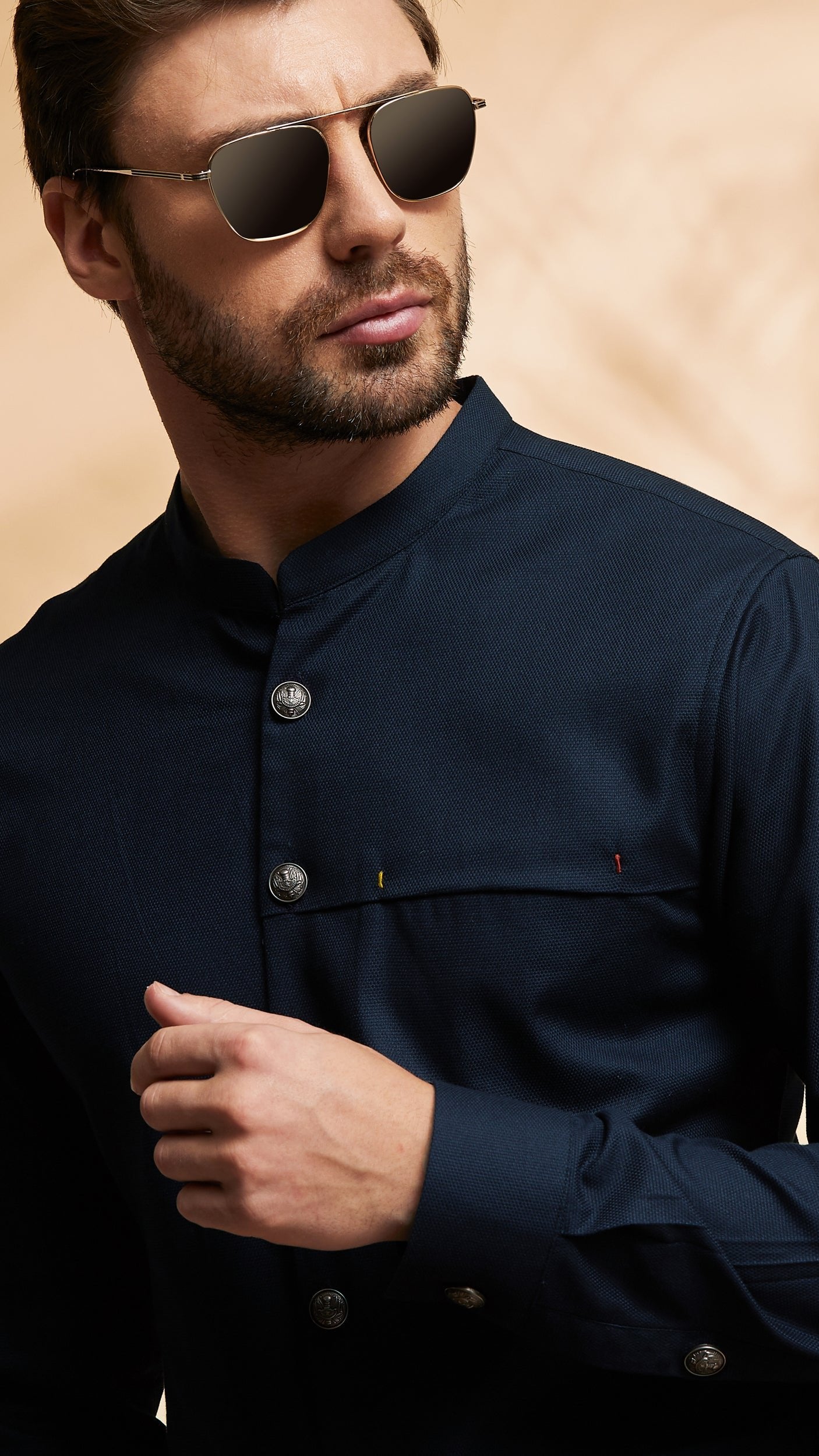 Kurta-Achkan in Navy