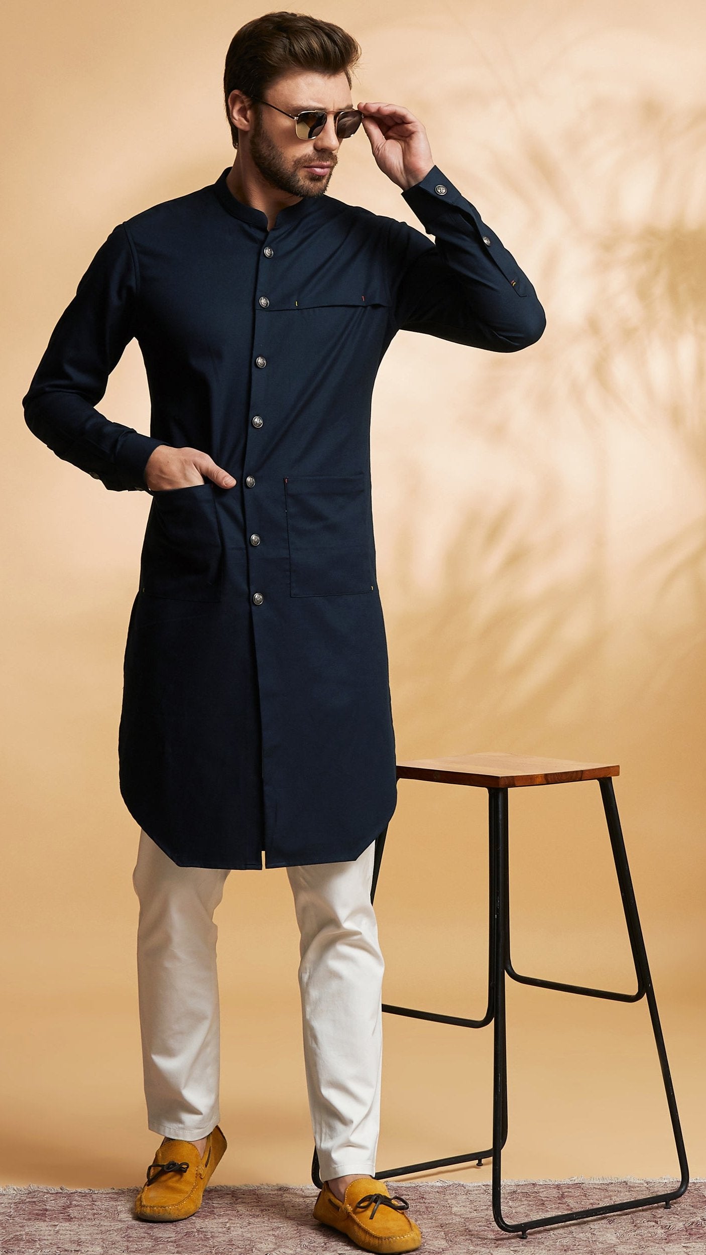 Kurta-Achkan in Navy