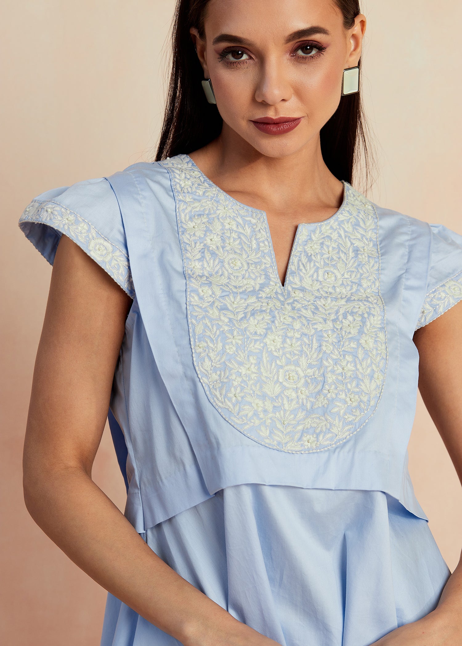 Pastel Blue Embroidered Top