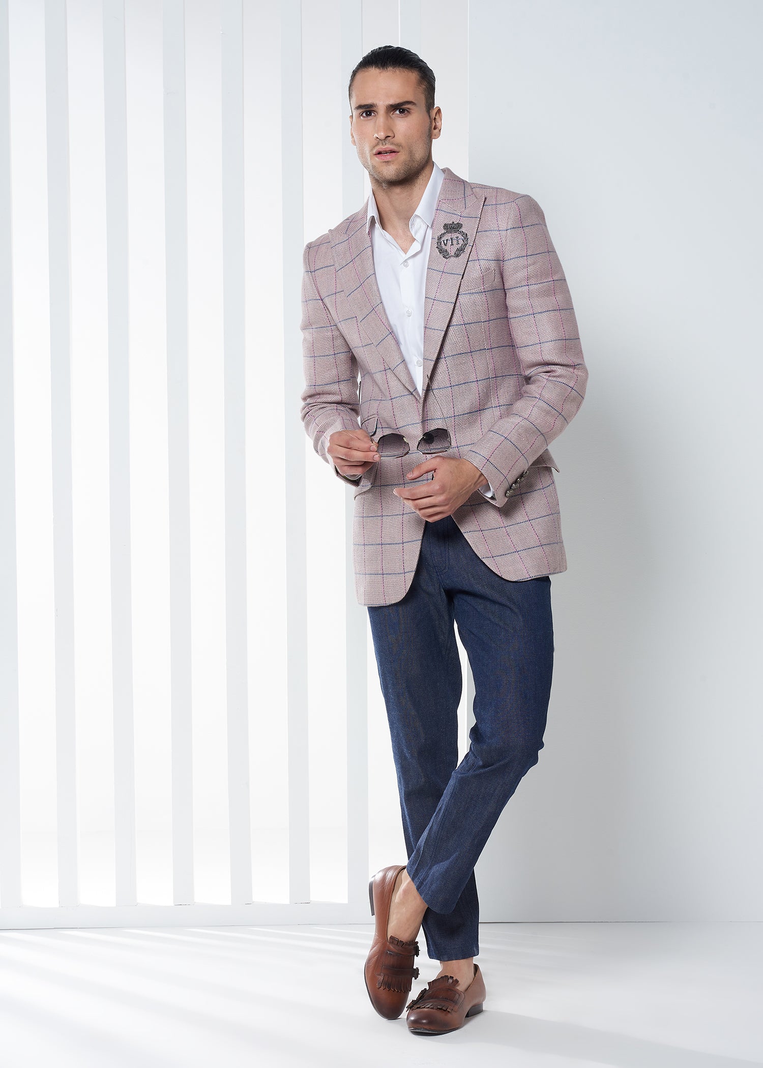 Pink Check Jacket with Crest