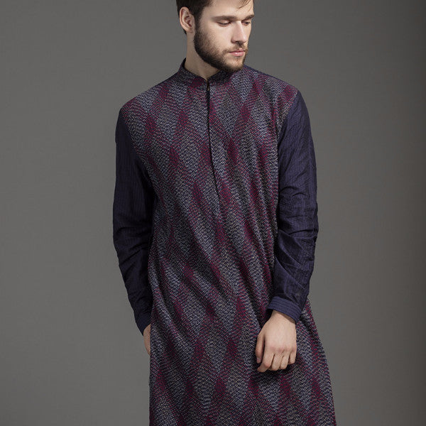 Navy Textured Kurta