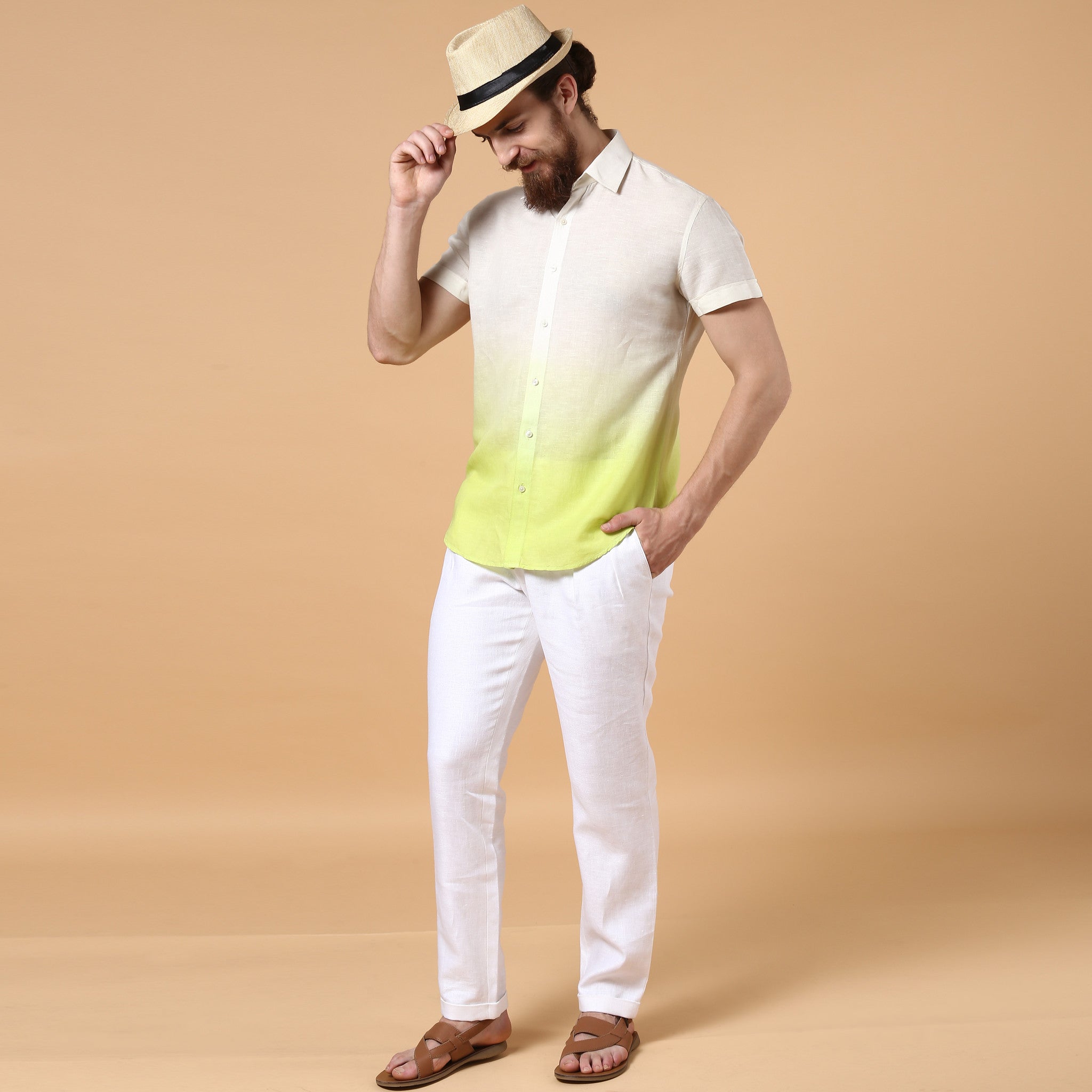 Lime Ombre-Dyed Linen Shirt