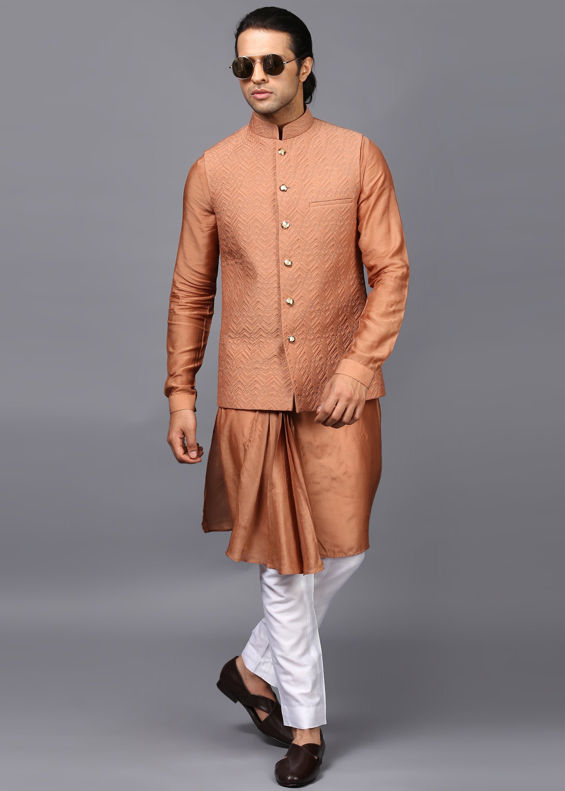 Quilted Tan Nehru Jacket