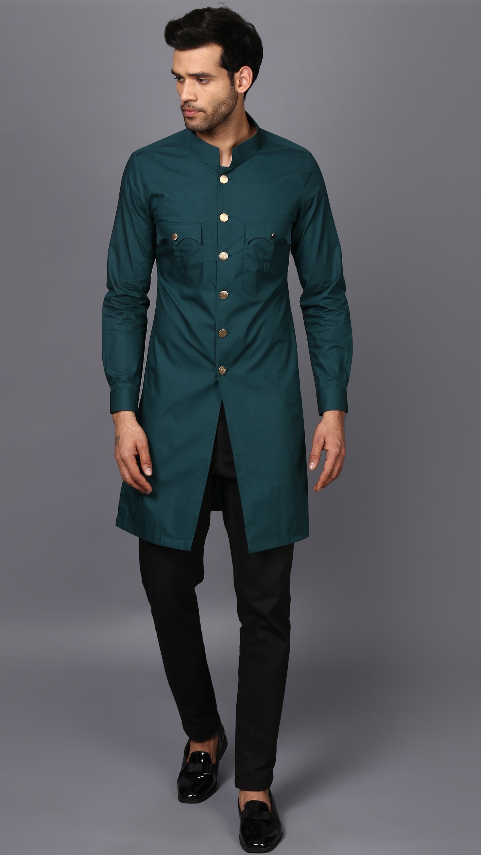 KURTA ACHKAN IN ENGLISH GREEN