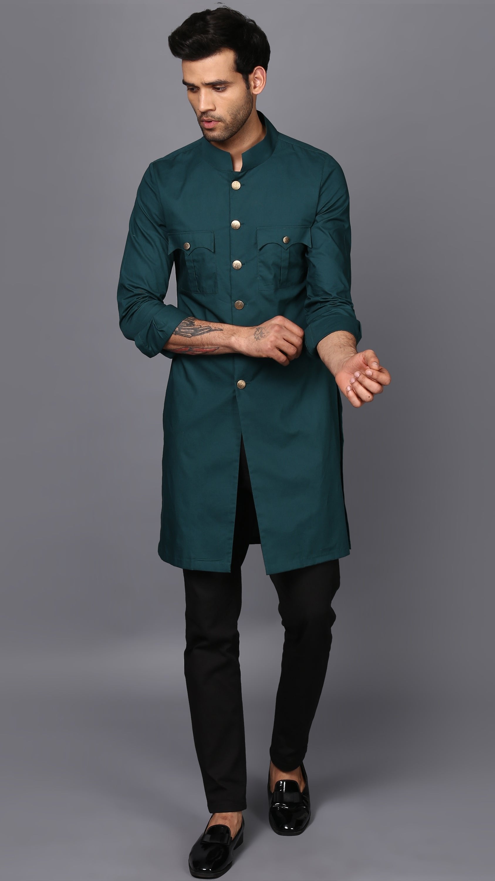 KURTA ACHKAN IN ENGLISH GREEN