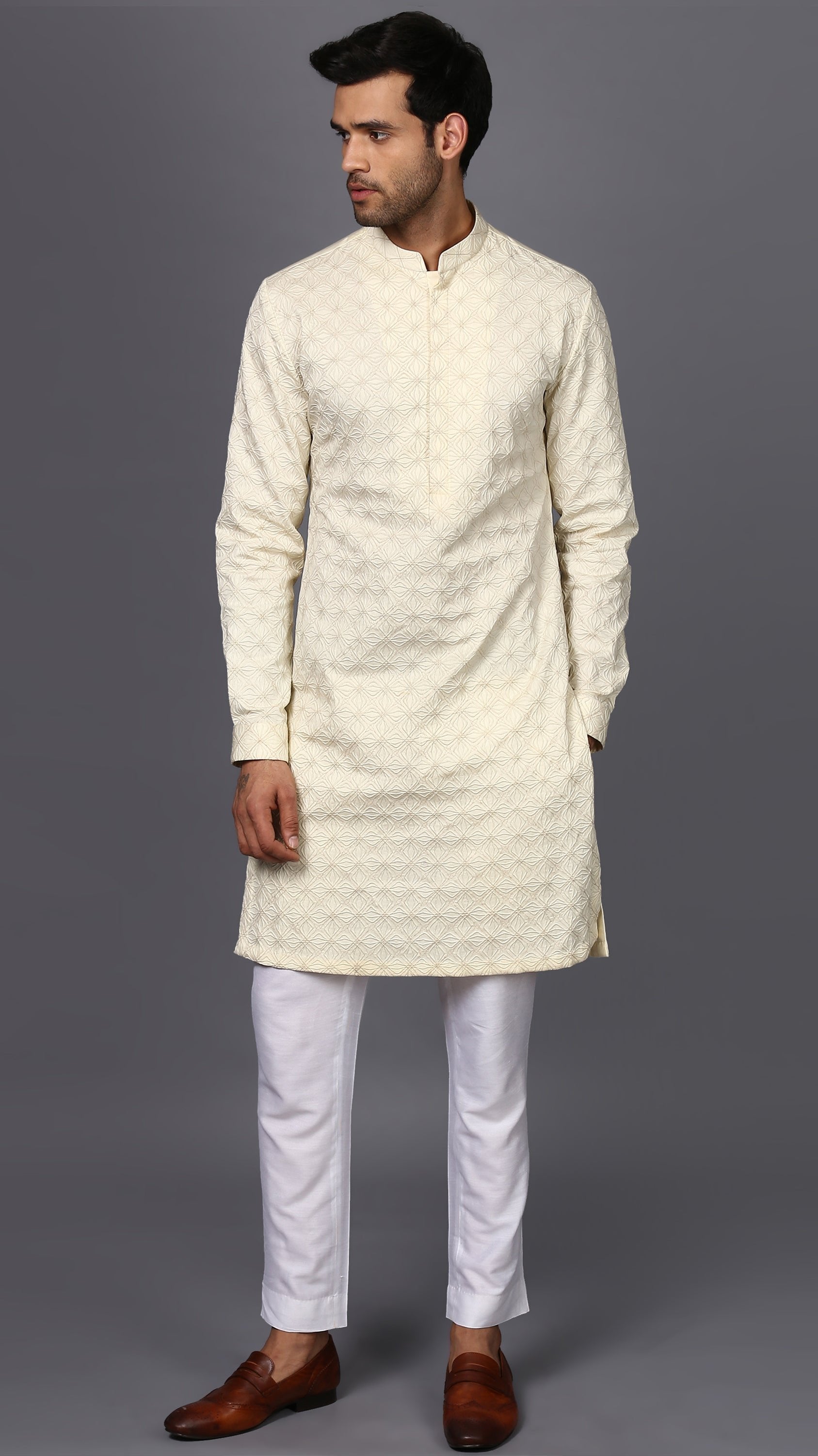 DOUBLE NEEDLE IVORY KURTA