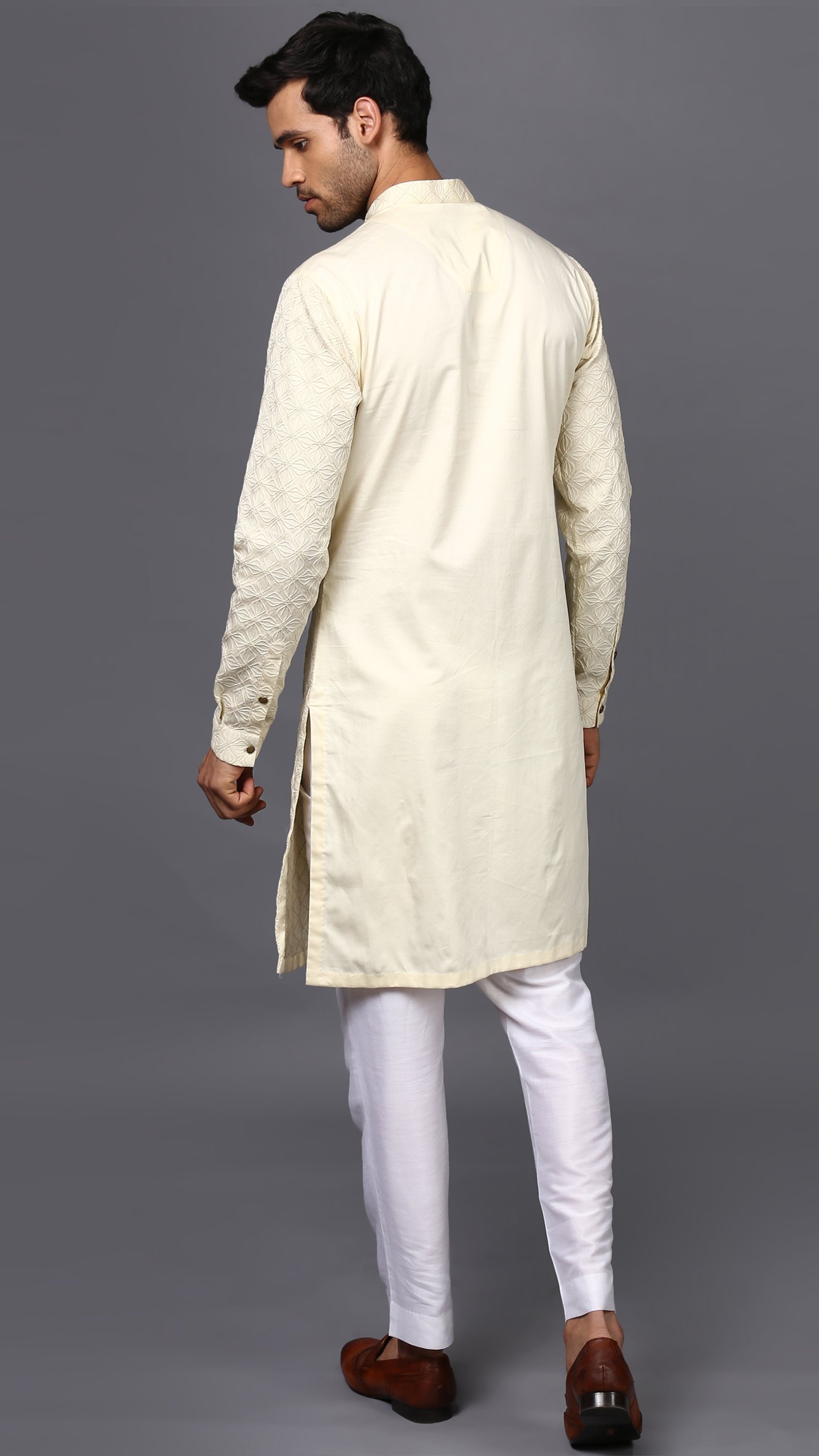 DOUBLE NEEDLE IVORY KURTA