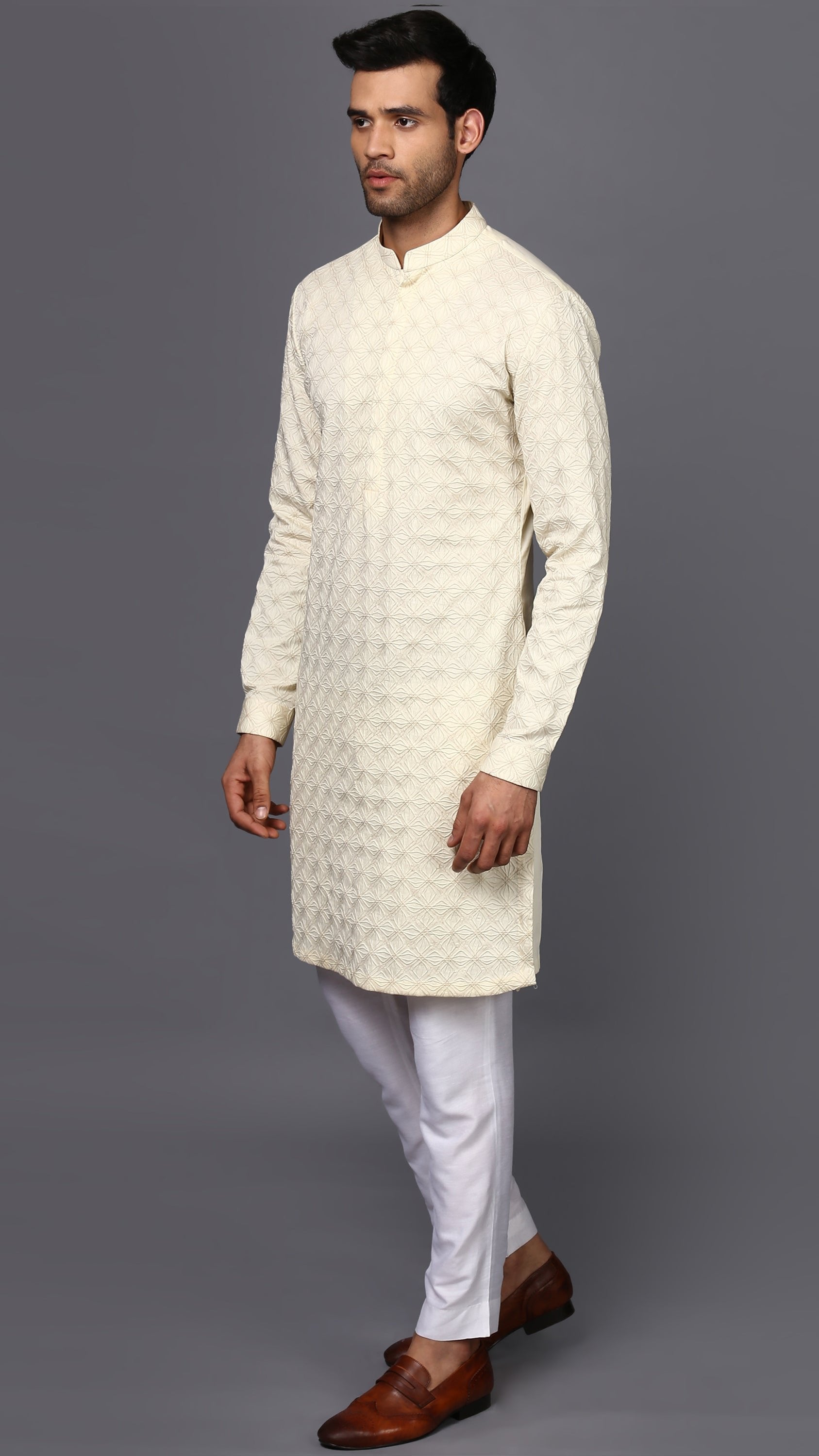 DOUBLE NEEDLE IVORY KURTA