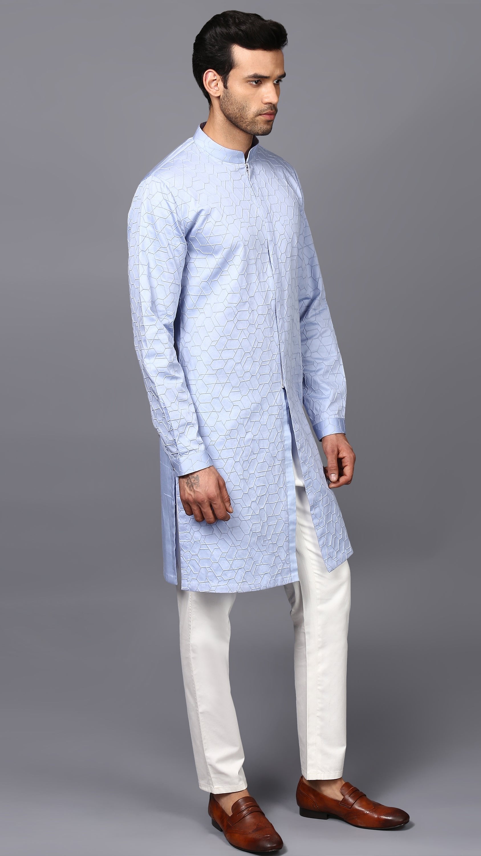 DOUBLE NEEDLE SKY KURTA