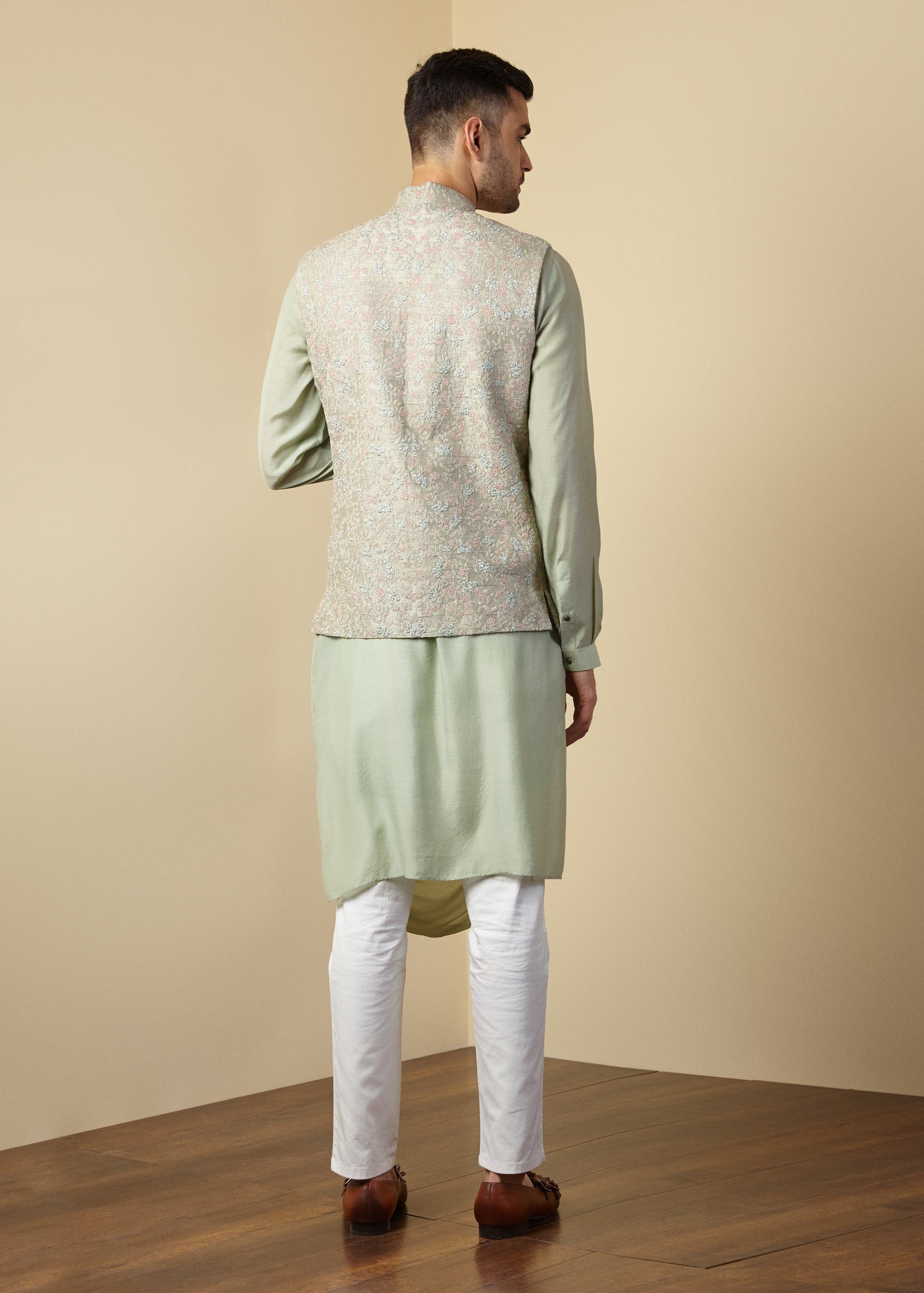 Embroidered Mint Nehru Jacket