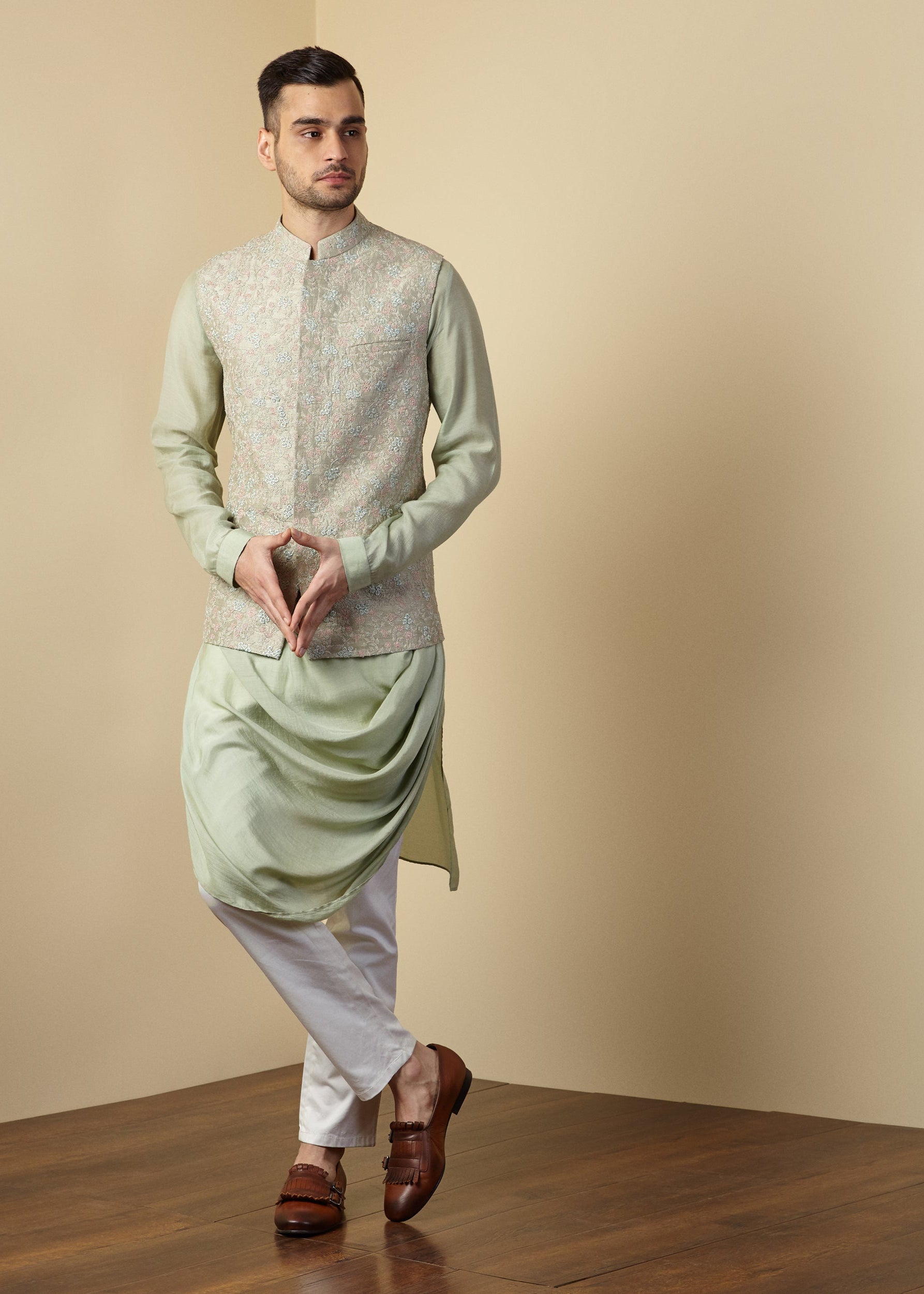 Embroidered Mint Nehru Jacket